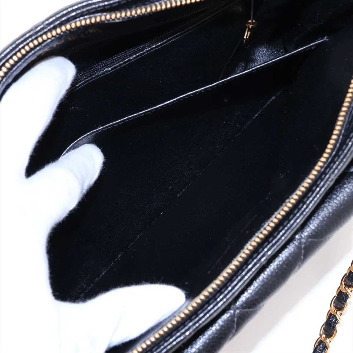 Matelassé Caviar Skin Chain Tote Bag, Black with Gold Hardware, 4370852, Series 4 — view 9