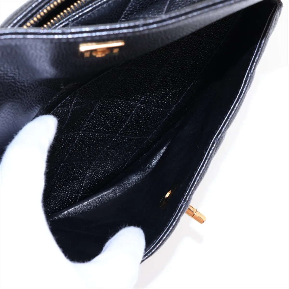 Matelassé Caviar Skin Chain Tote Bag, Black with Gold Hardware, 4370852, Series 4 — view 10