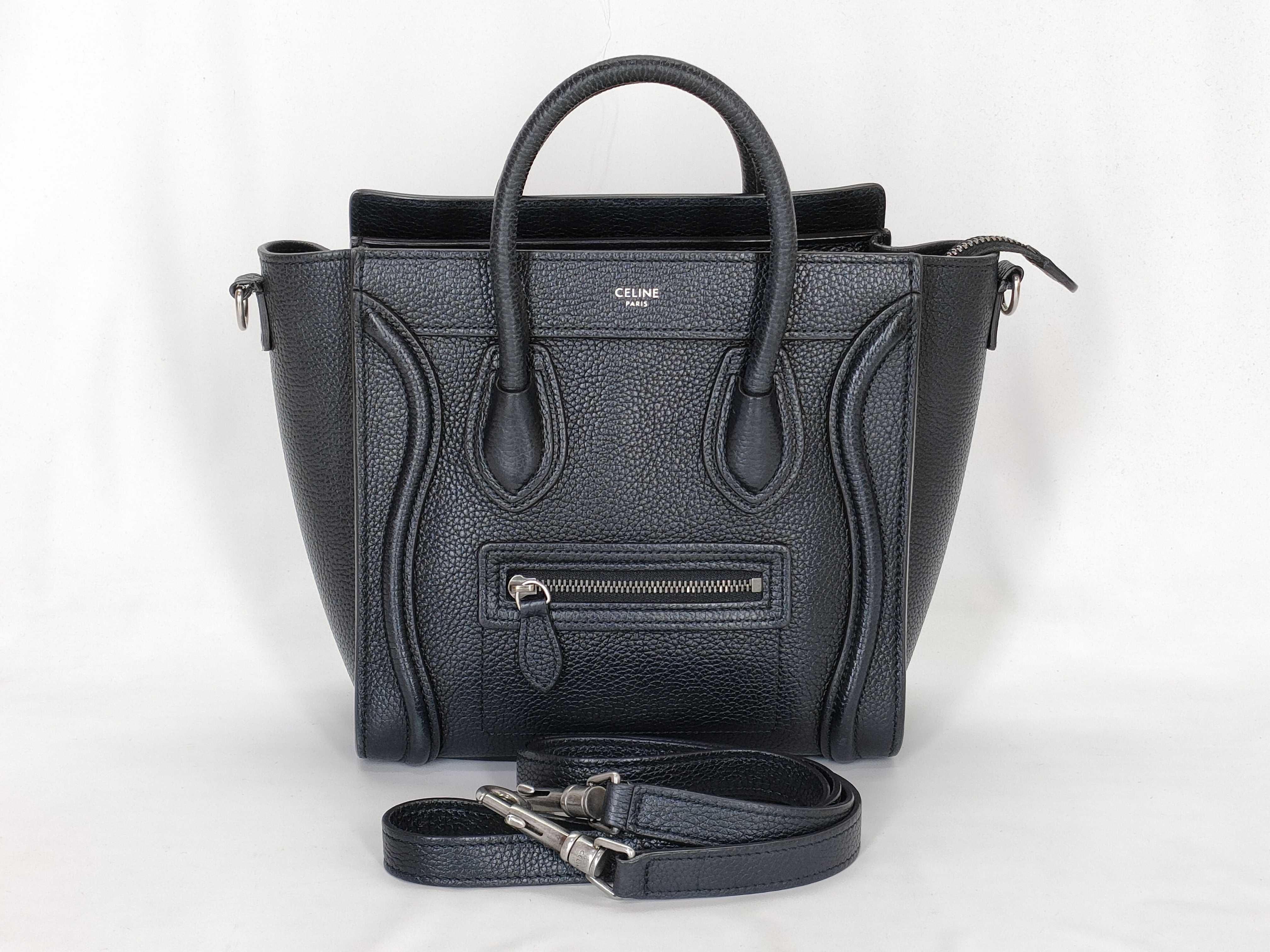 Luggage Nano Shopper Leather 2-Way Handbag, Black