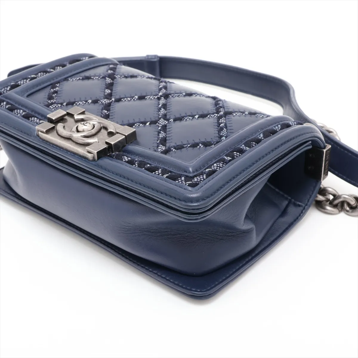 Boy Chanel 20 Small Lambskin Chain Shoulder Bag, Navy with Gunmetal Hardware, 23467675, Serial Number 23, A67085 — view 3