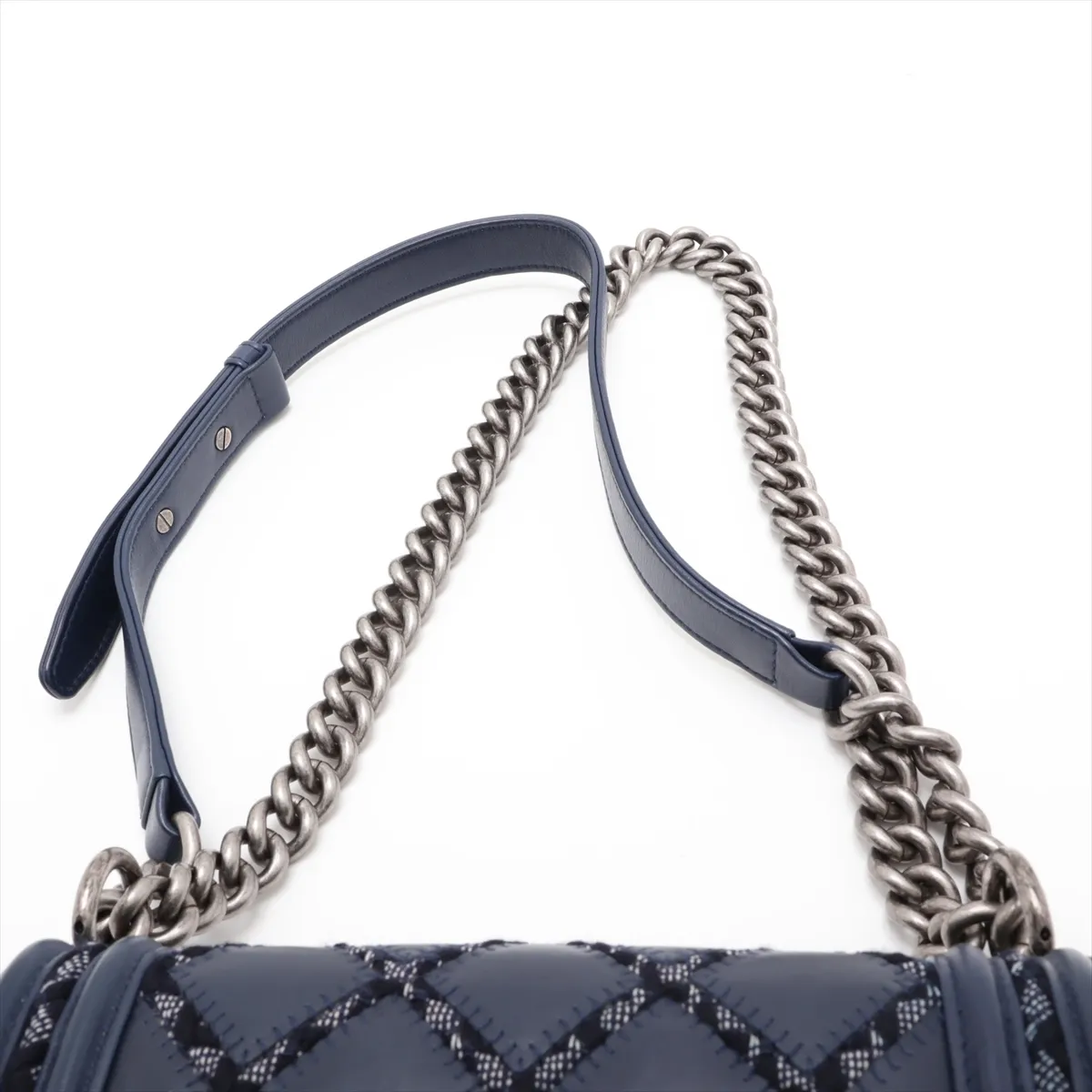 Boy Chanel 20 Small Lambskin Chain Shoulder Bag, Navy with Gunmetal Hardware, 23467675, Serial Number 23, A67085 — view 6