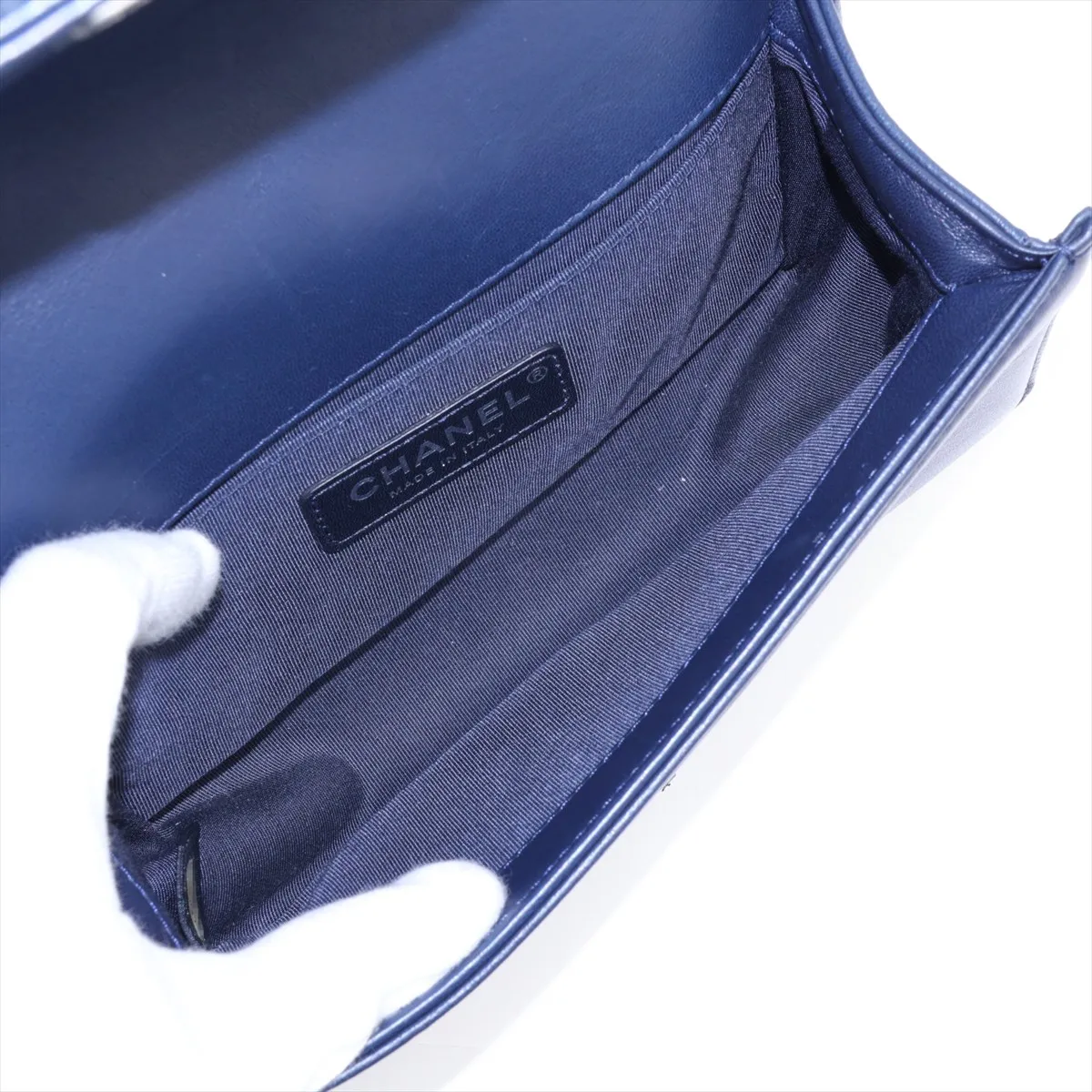 Boy Chanel 20 Small Lambskin Chain Shoulder Bag, Navy with Gunmetal Hardware, 23467675, Serial Number 23, A67085 — view 7