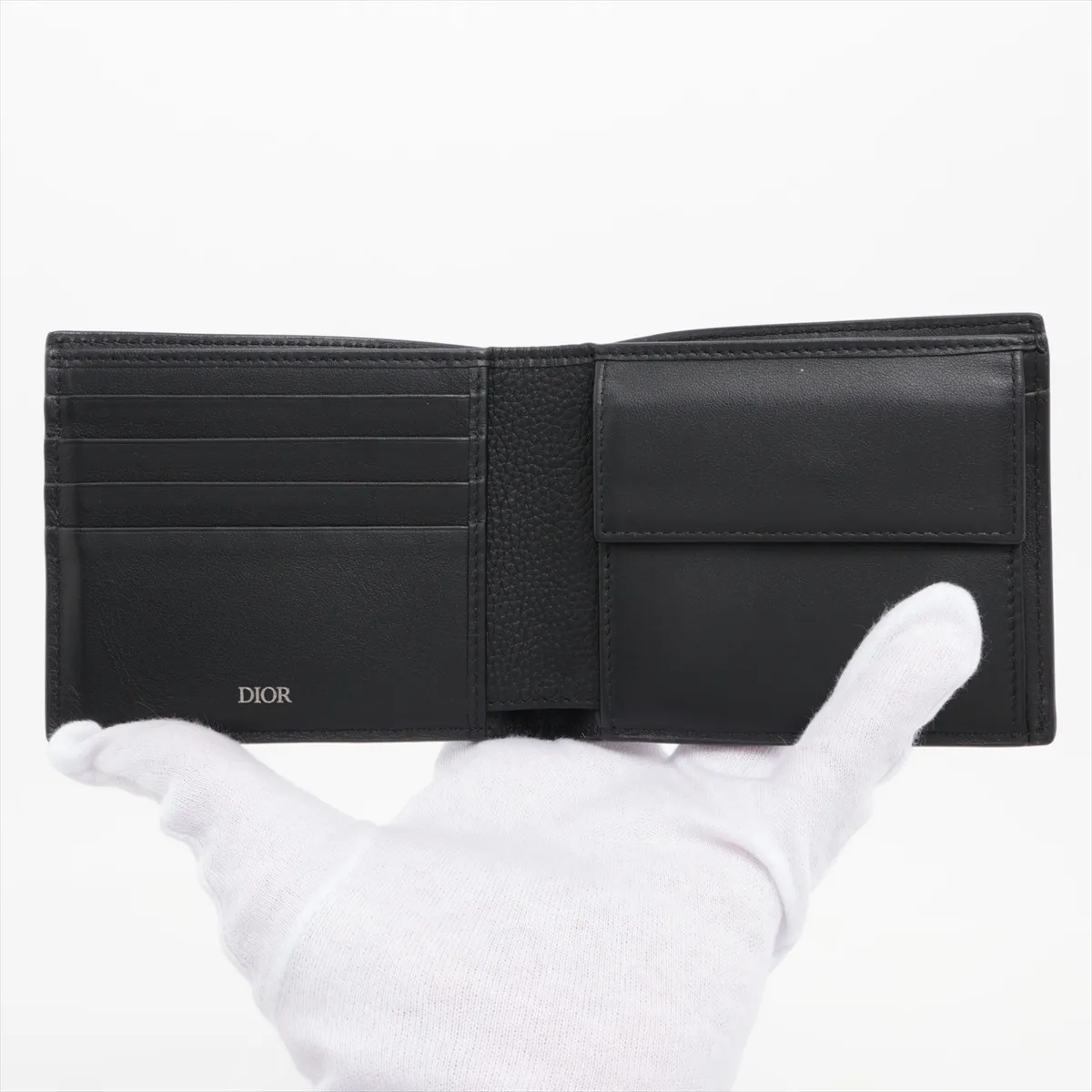 CD Icon Leather Compact Wallet, Black — view 3