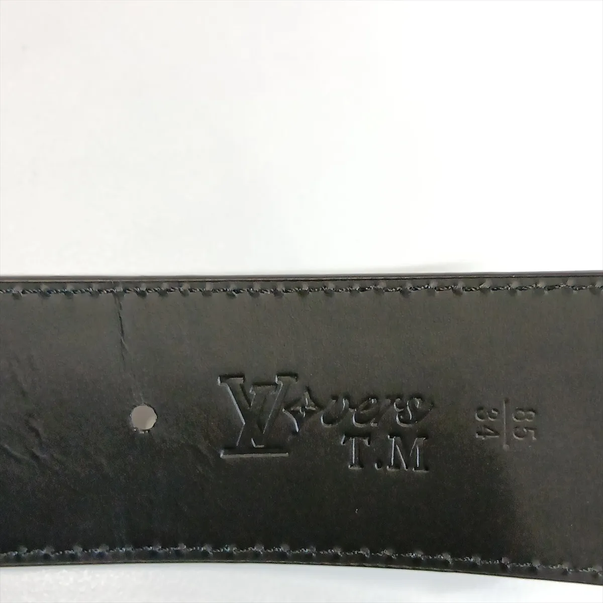 M0717 LV Shadow Reversible Belt BC4225, size 85, leather x metal, black. Features: enlarged holes, — view 9