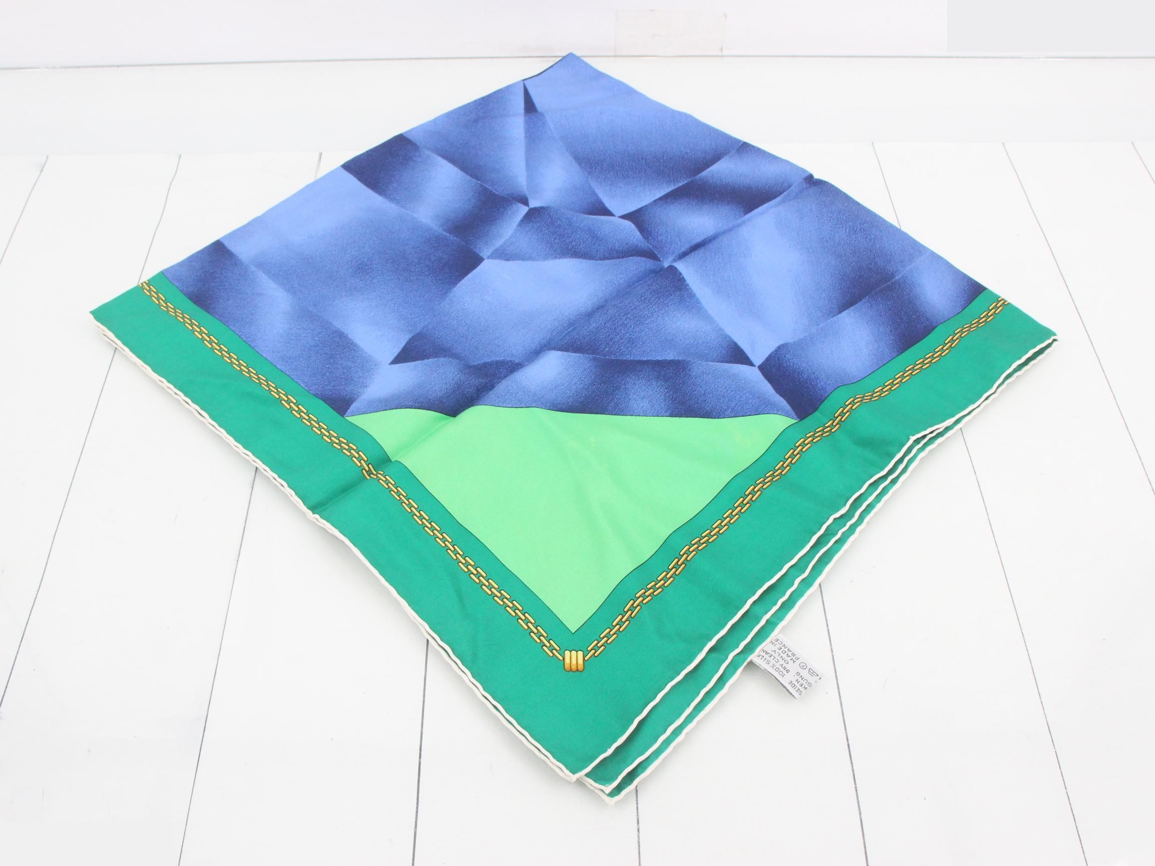 Silk scarf, blue x green — view 2