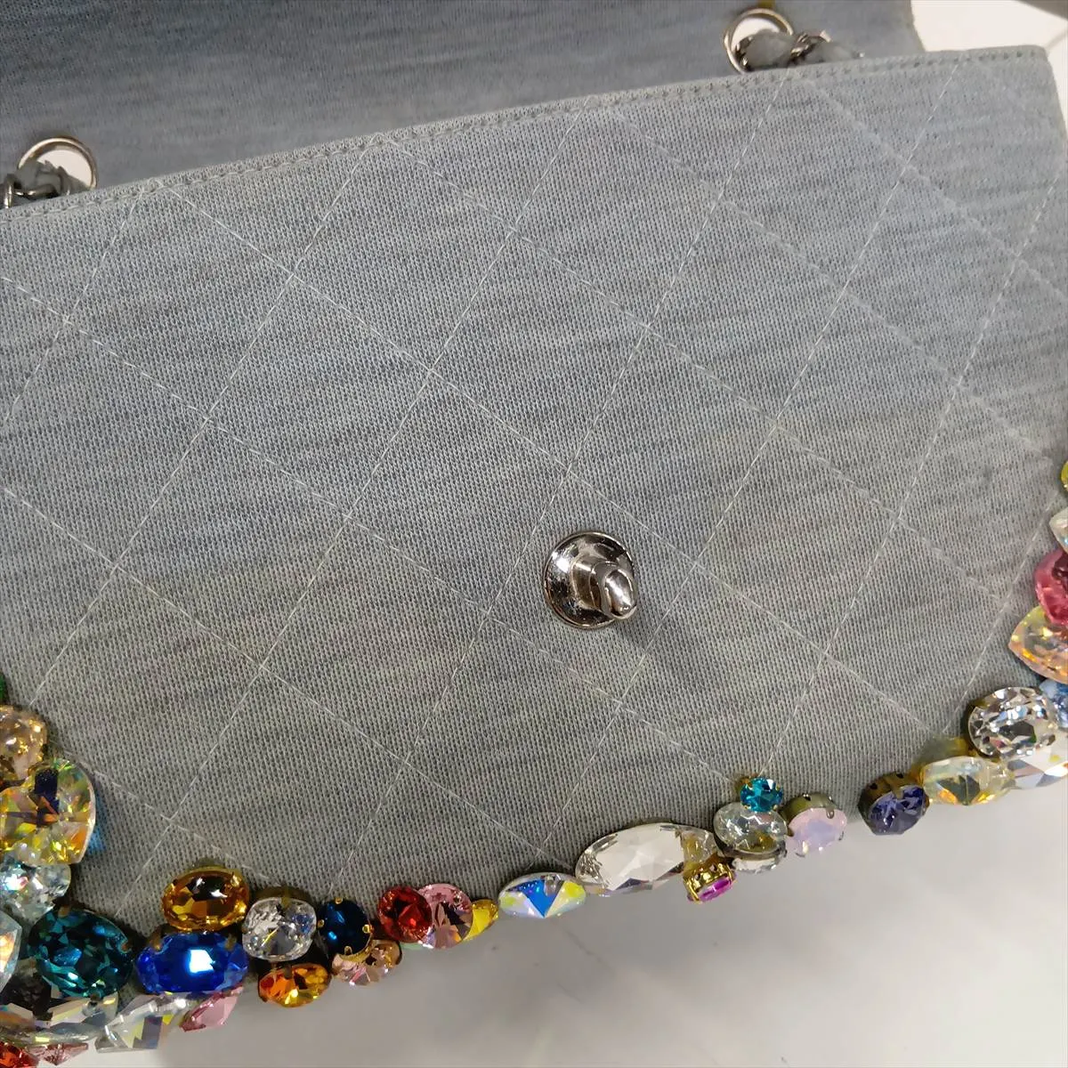 Matelassé Denim Single Flap Single Chain Bag, Bijou, Blue, Silver Hardware, 5947838, Series 5 — view 15
