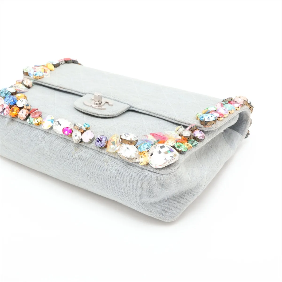 Matelassé Denim Single Flap Single Chain Bag, Bijou, Blue, Silver Hardware, 5947838, Series 5 — view 3