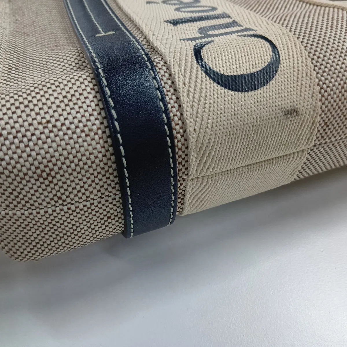 Woody Small Canvas x Leather Handbag, Beige x Black — view 11