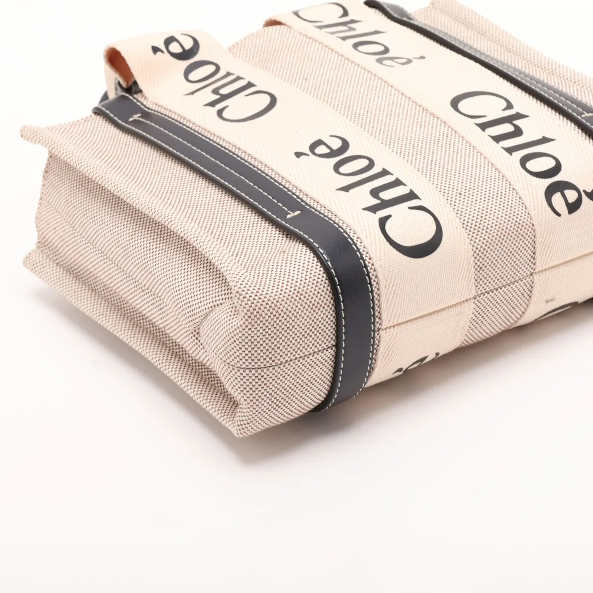 Woody Small Canvas x Leather Handbag, Beige x Black — view 3