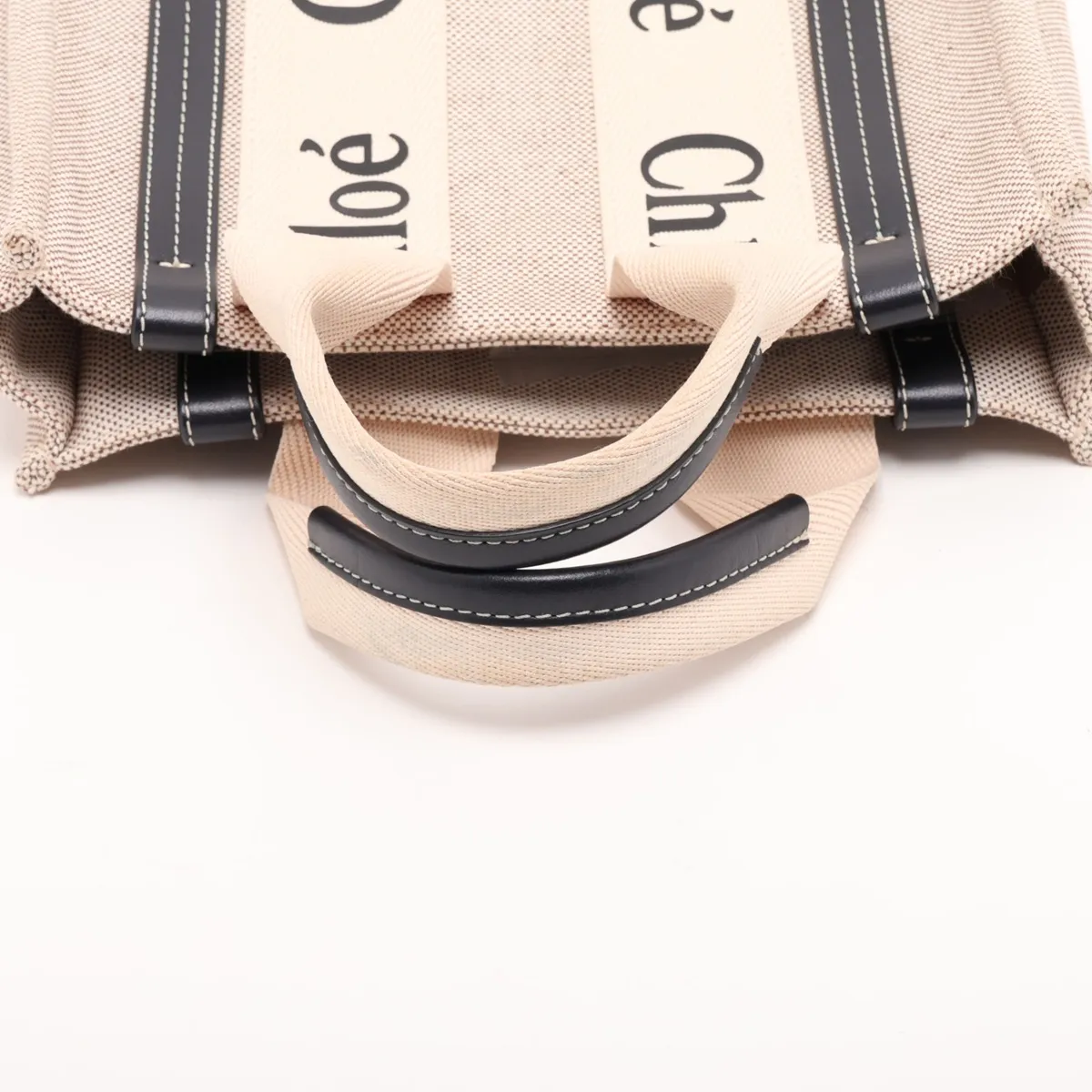 Woody Small Canvas x Leather Handbag, Beige x Black — view 5