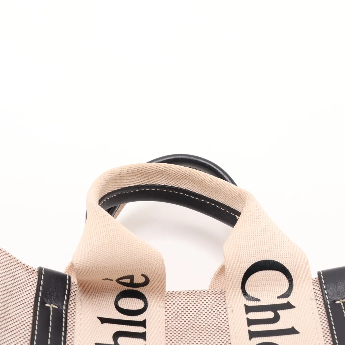Woody Small Canvas x Leather Handbag, Beige x Black — view 6