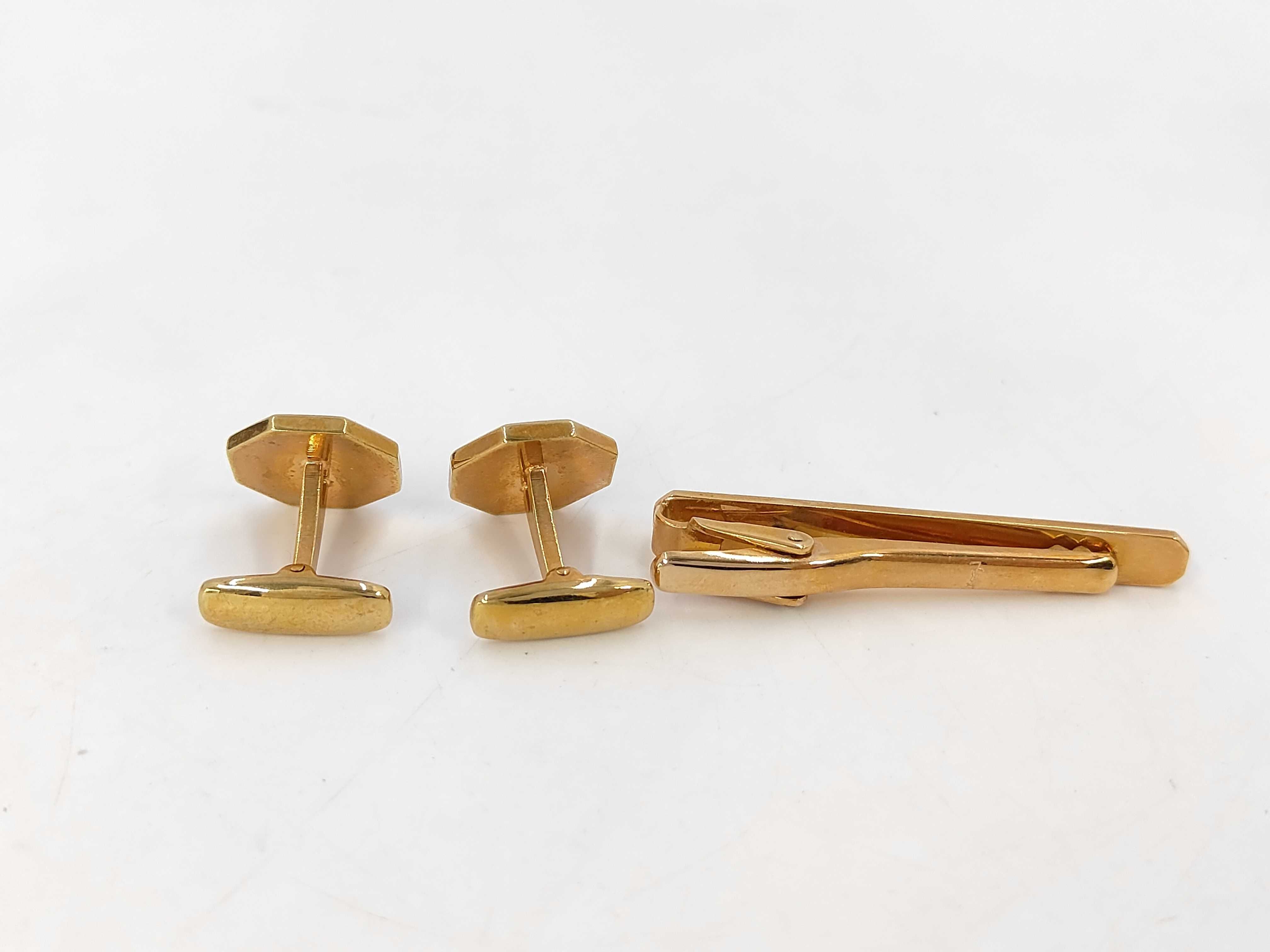Octagon Gold Tie Pin and Cufflink Set — view 2