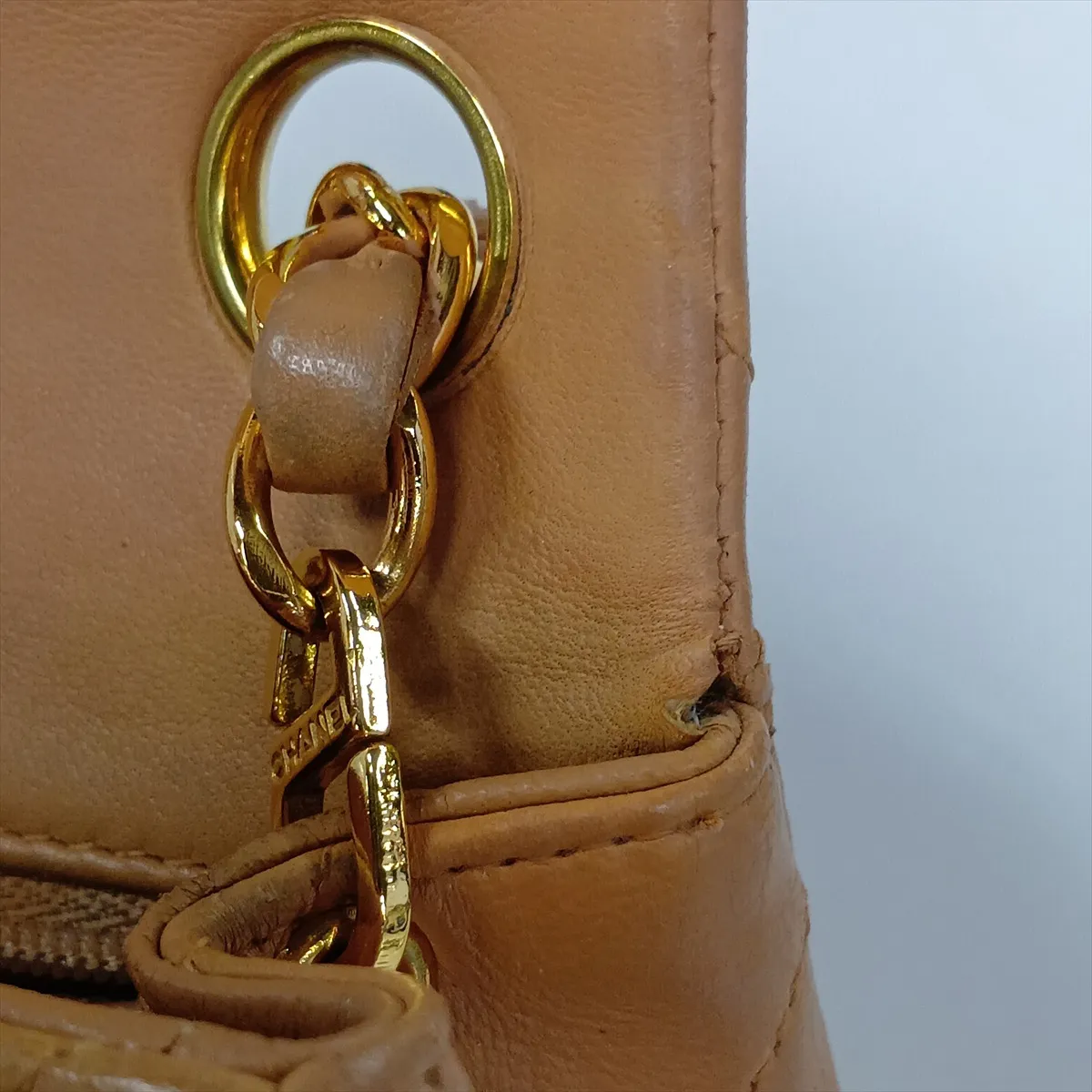 Mini Matelassé 17 Lambskin Single Flap Single Chain Bag, Beige, Gold Hardware, 5393530, Serial Number 5, A01115 — view 12