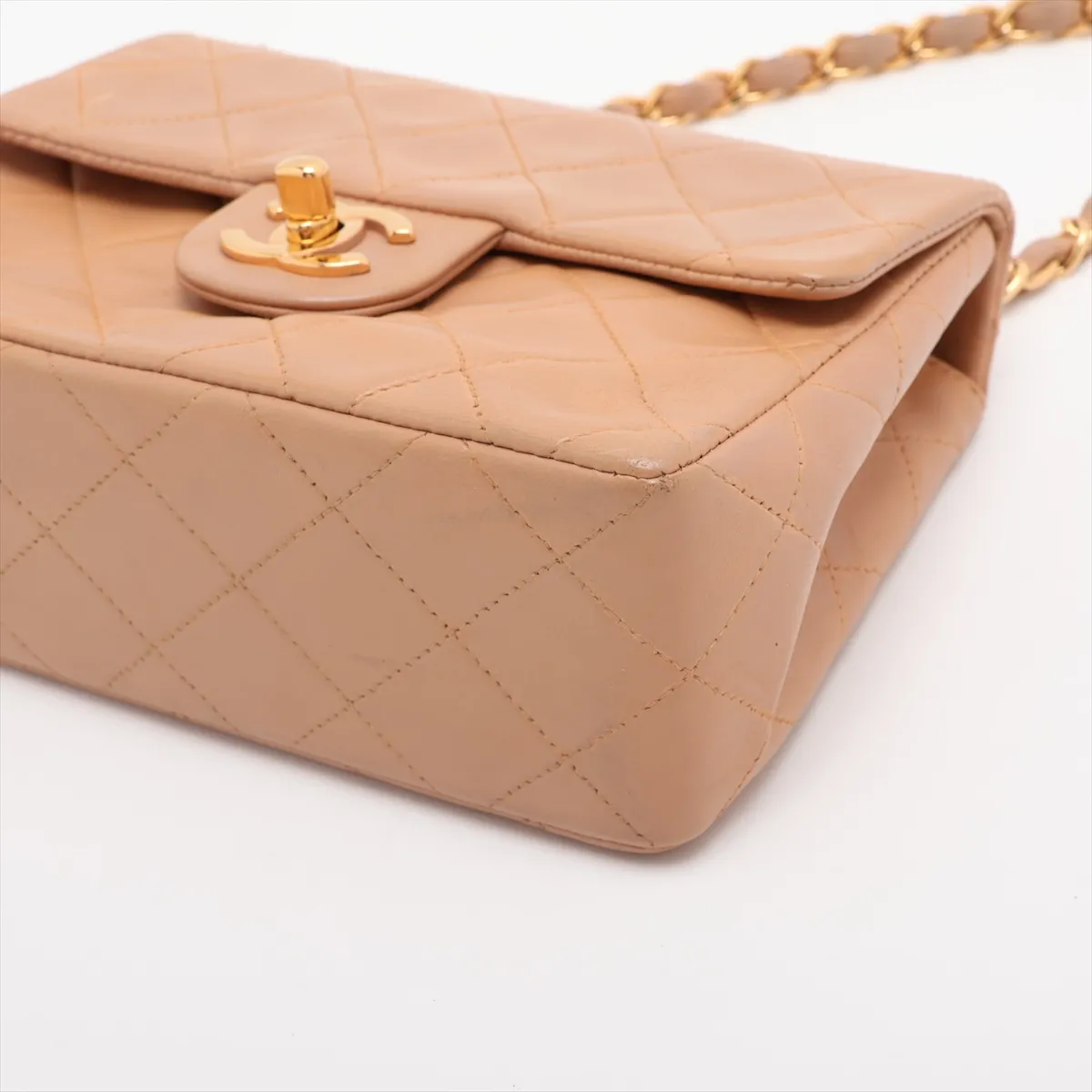 Mini Matelassé 17 Lambskin Single Flap Single Chain Bag, Beige, Gold Hardware, 5393530, Serial Number 5, A01115 — view 3