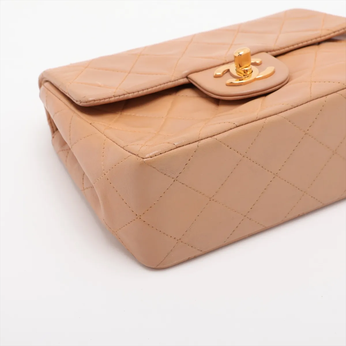 Mini Matelassé 17 Lambskin Single Flap Single Chain Bag, Beige, Gold Hardware, 5393530, Serial Number 5, A01115 — view 4