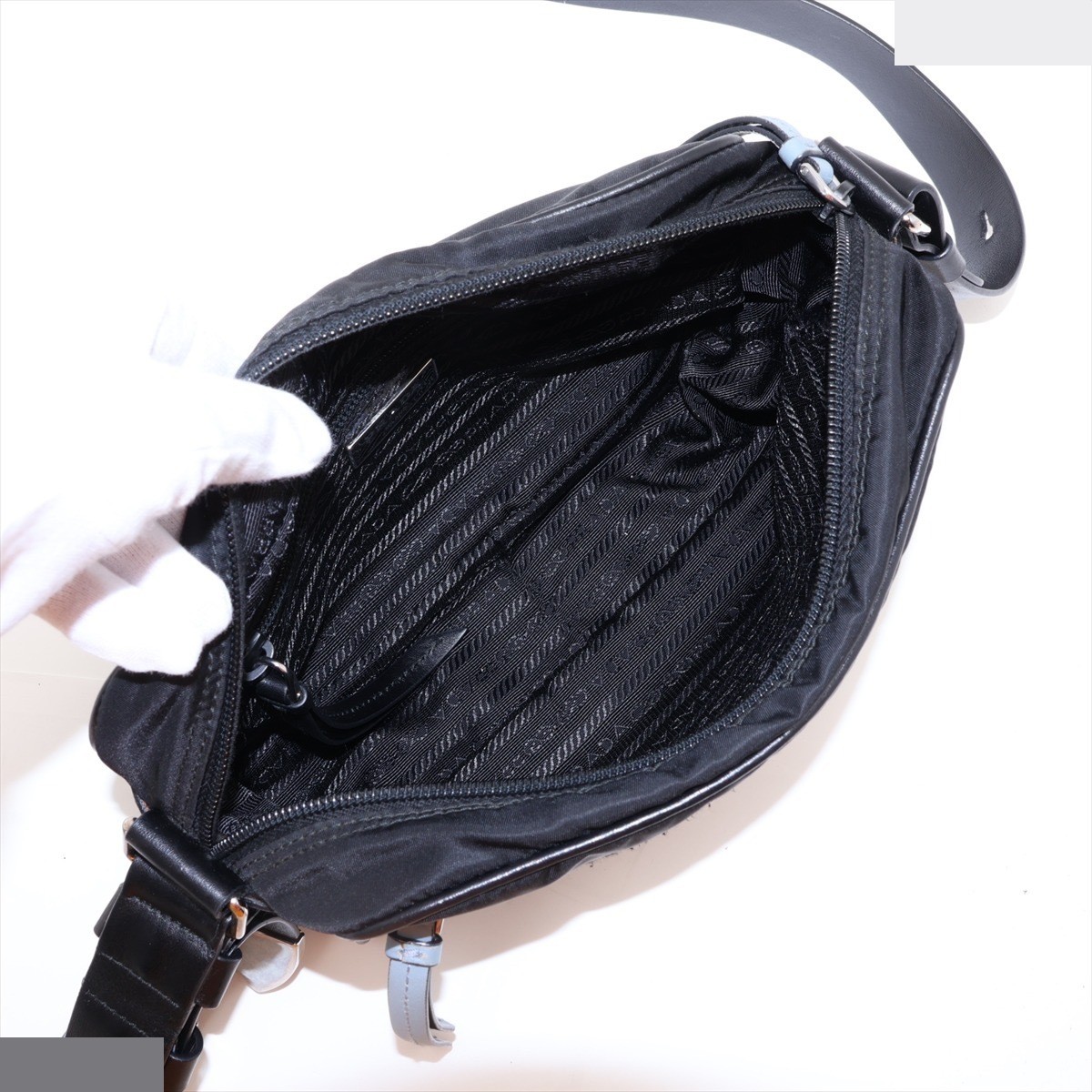 Tessuto 1BC167 Nylon x Leather Shoulder Bag, Black — view 6