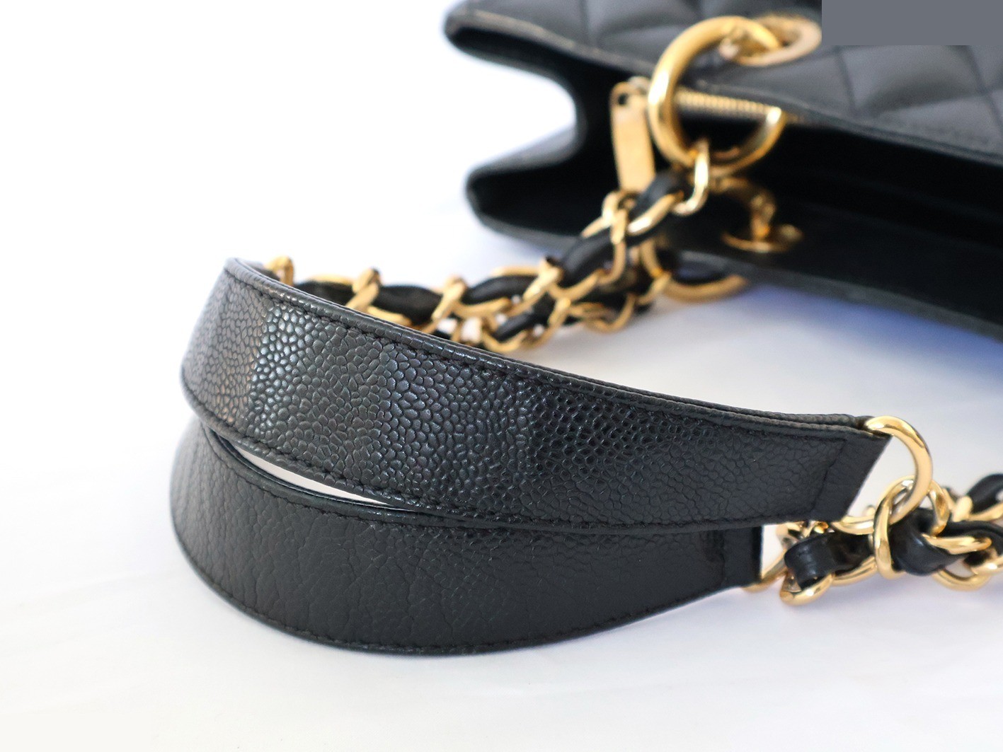 Caviar Skin GST Chain Tote Bag, Black — view 8