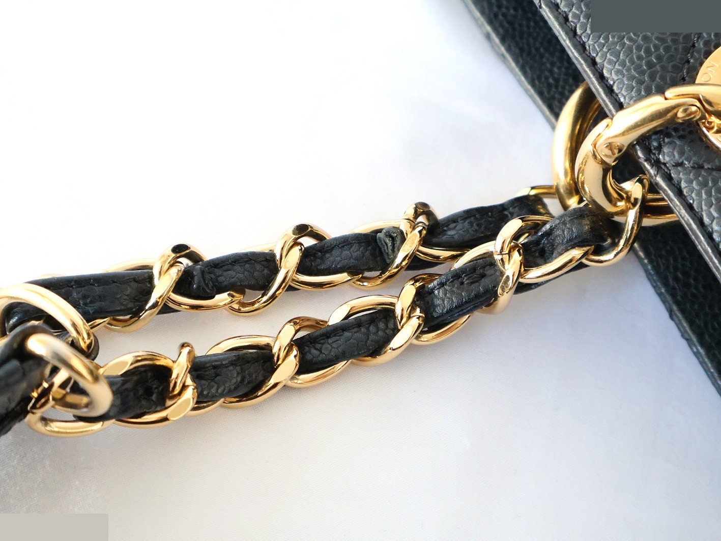 Caviar Skin GST Chain Tote Bag, Black — view 9