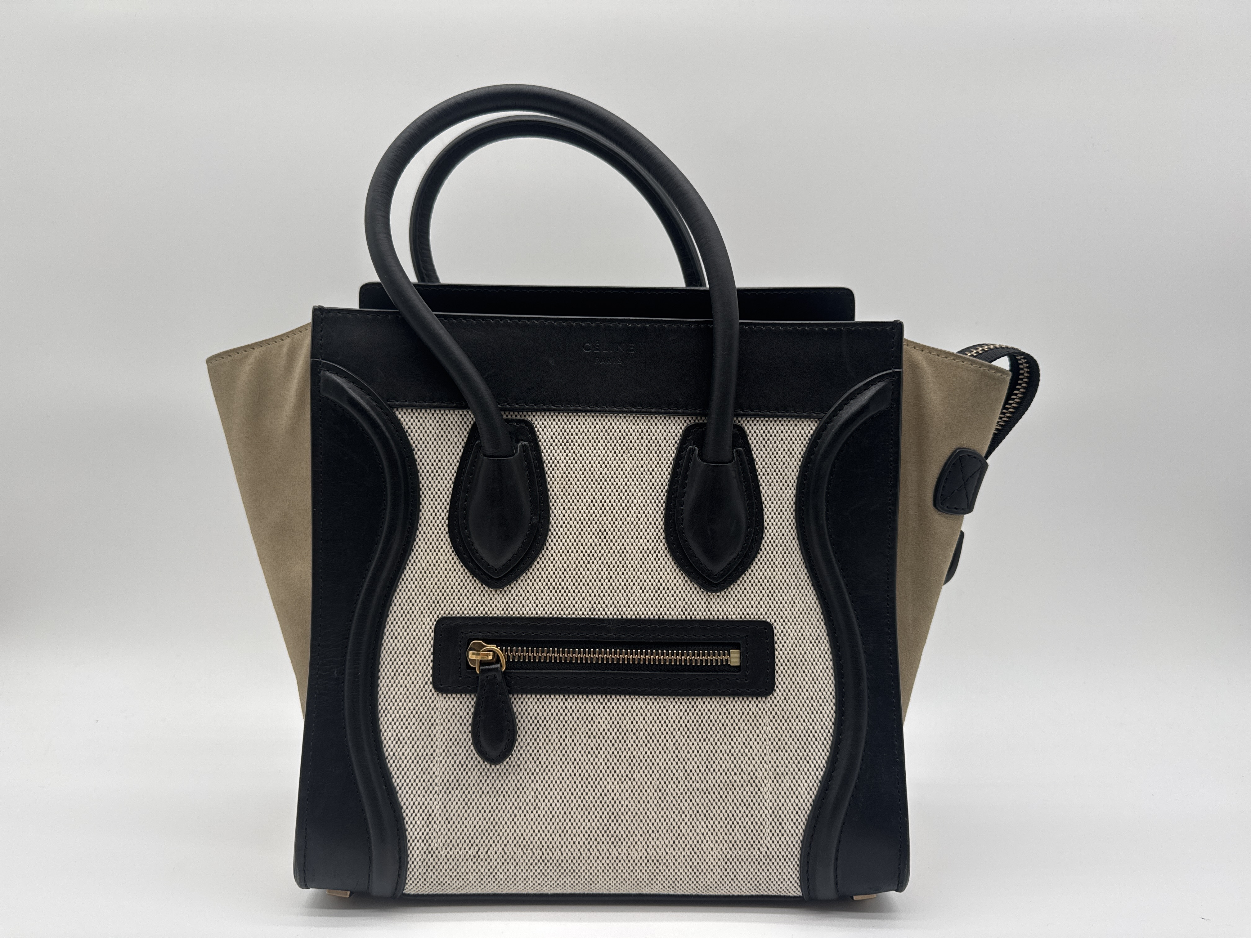 Micro Shopper Luggage Suede Handbag