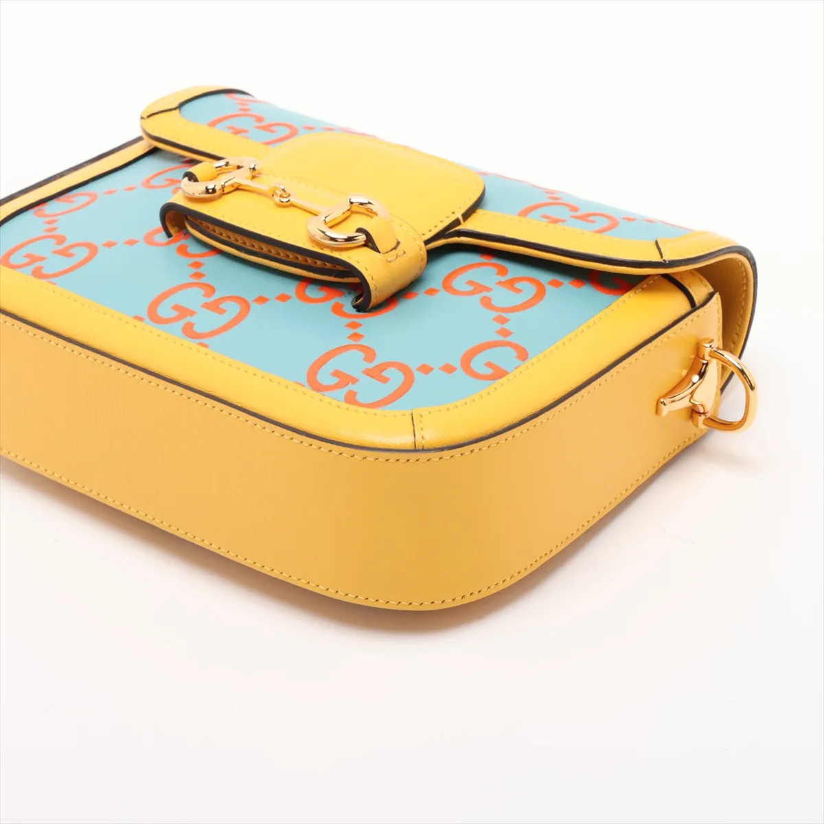 Horsebit 1955 658574 Leather 2-Way Shoulder Bag Yellow x Blue — view 3