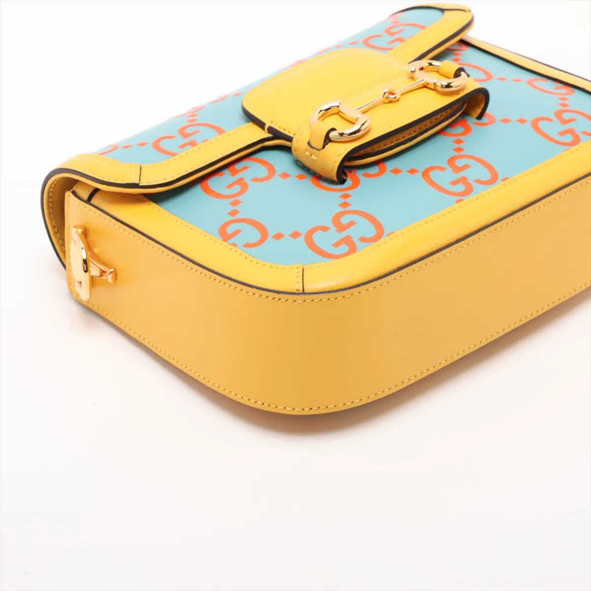 Horsebit 1955 658574 Leather 2-Way Shoulder Bag Yellow x Blue — view 4