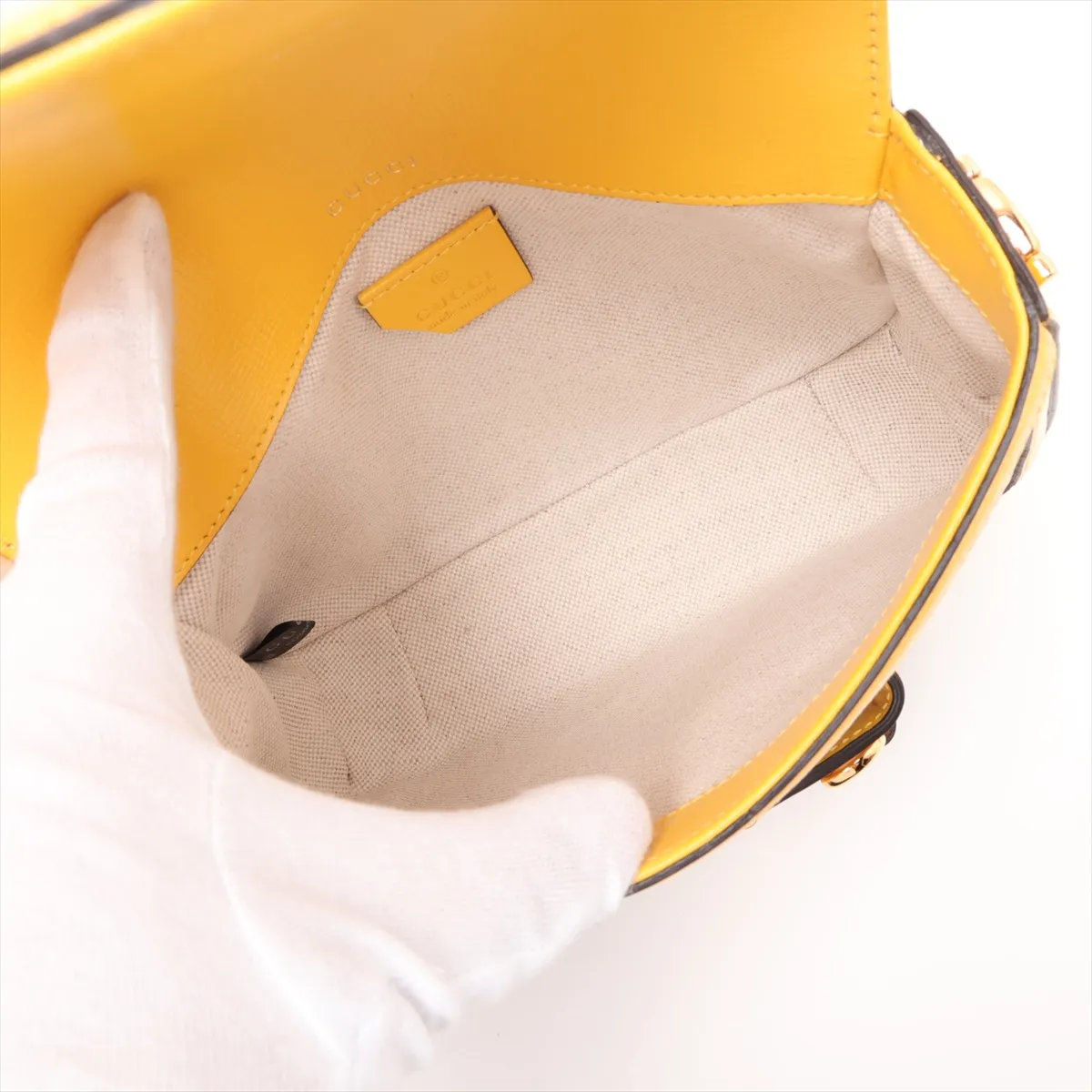 Horsebit 1955 658574 Leather 2-Way Shoulder Bag Yellow x Blue — view 6