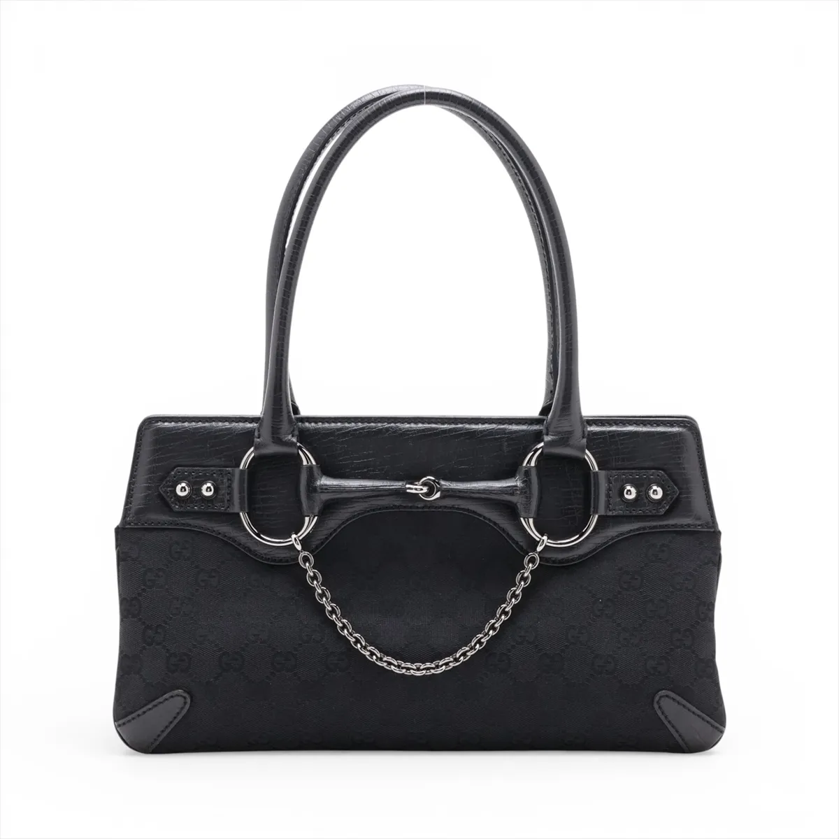 GG Canvas x Leather Handbag Black 114913