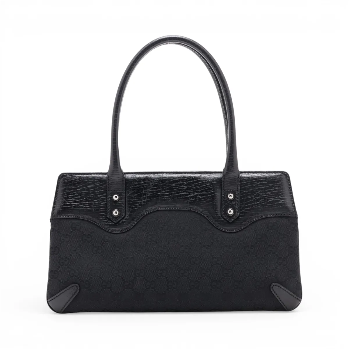 GG Canvas x Leather Handbag Black 114913 — view 2