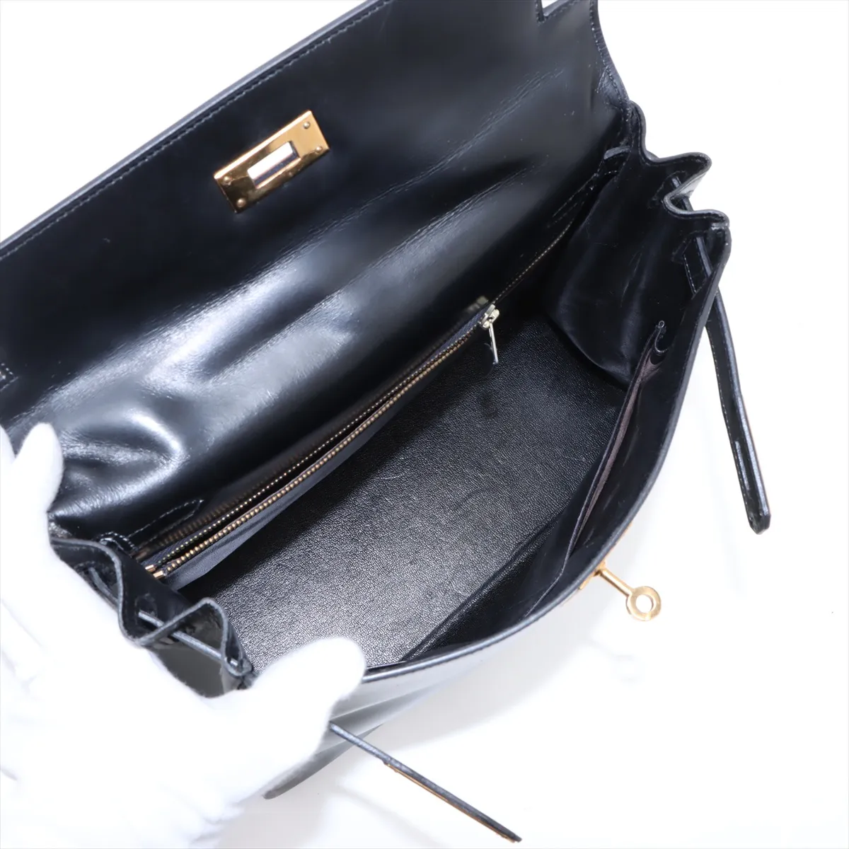 [Individually wrapped] Hermes Kelly 28 Le Tourne Box Calf Black Gold Hardware F:1976 — view 7