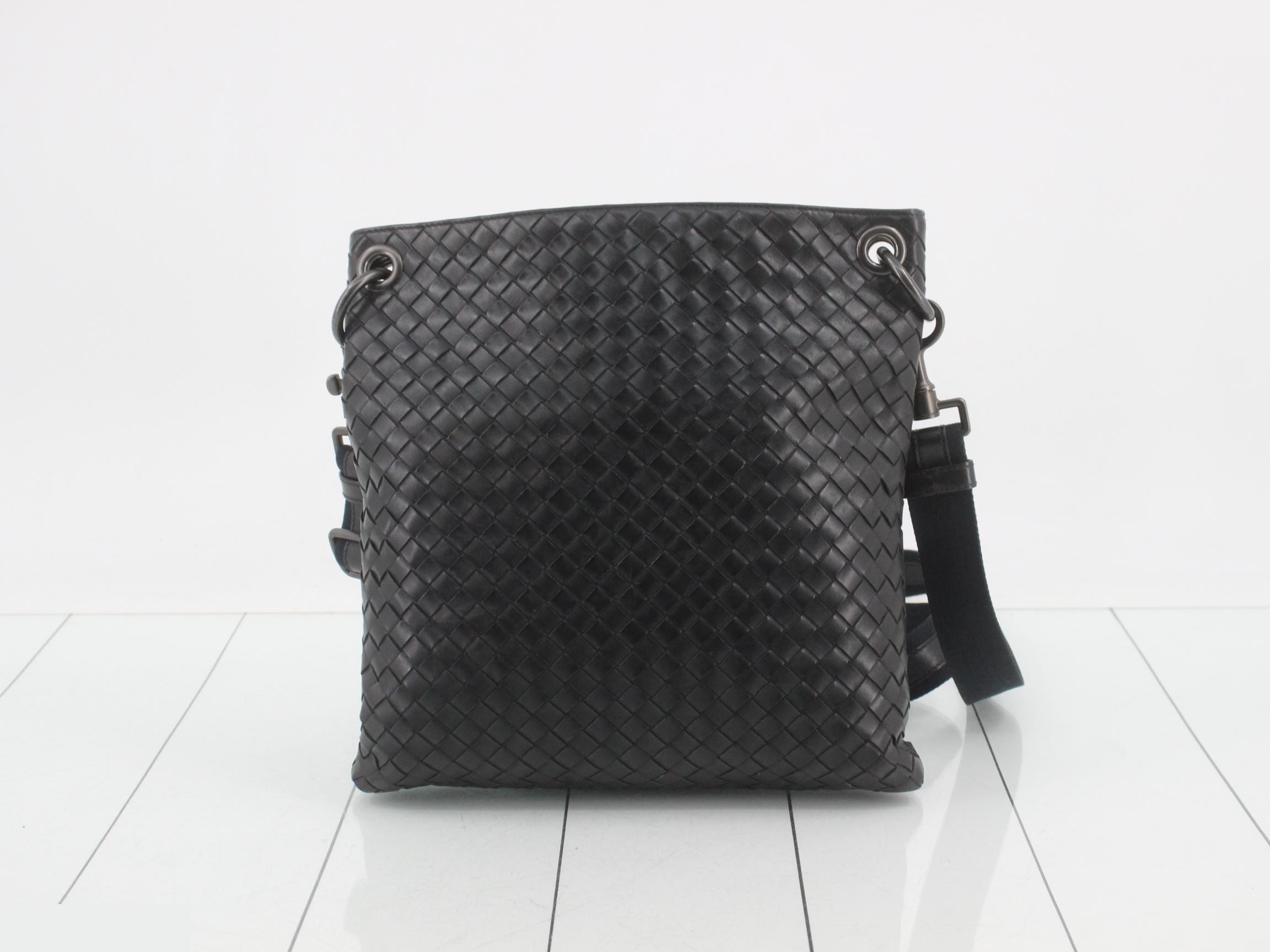 Leather Intrecciato Shoulder Bag with Strap — view 2