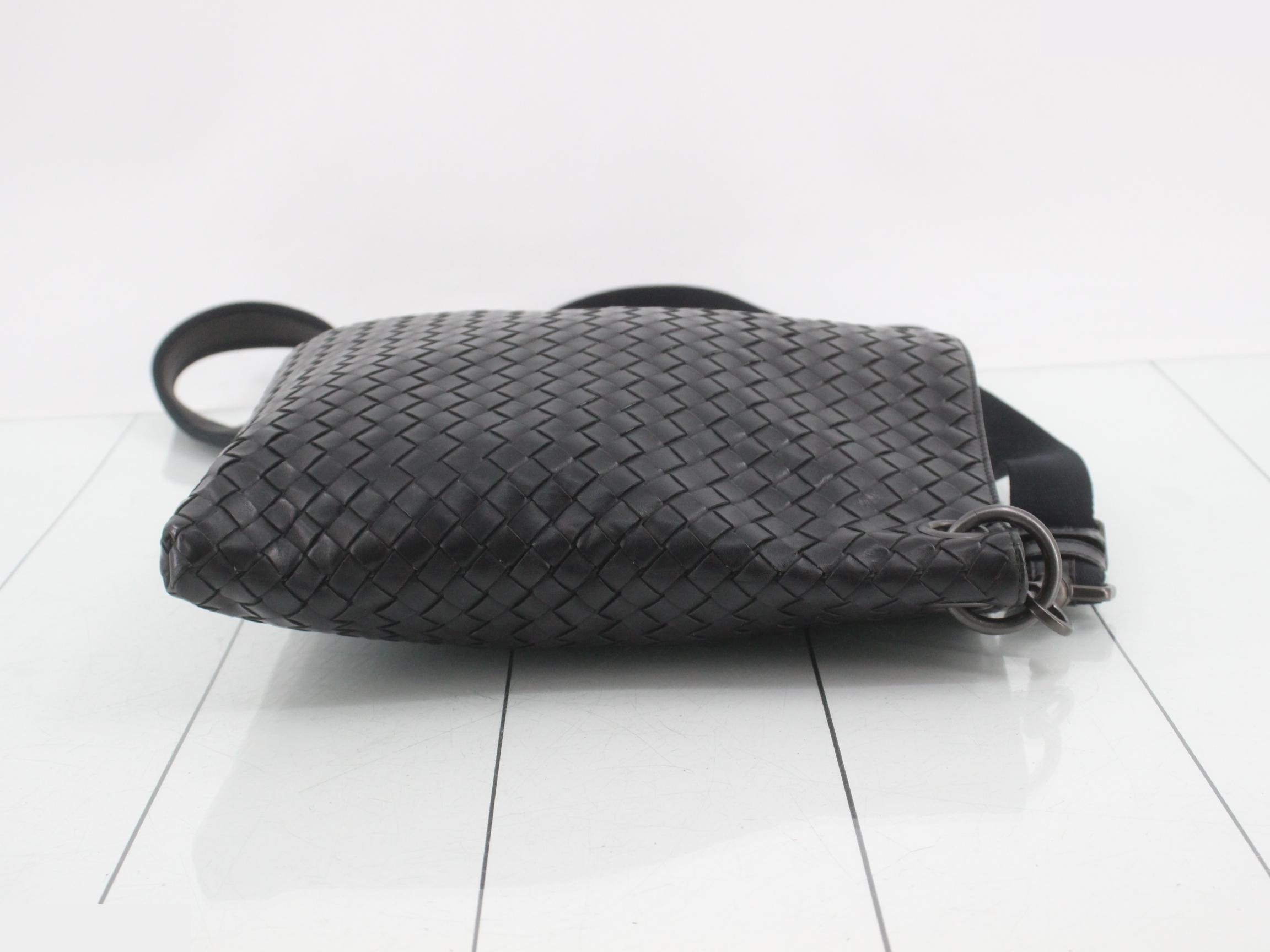 Leather Intrecciato Shoulder Bag with Strap — view 3