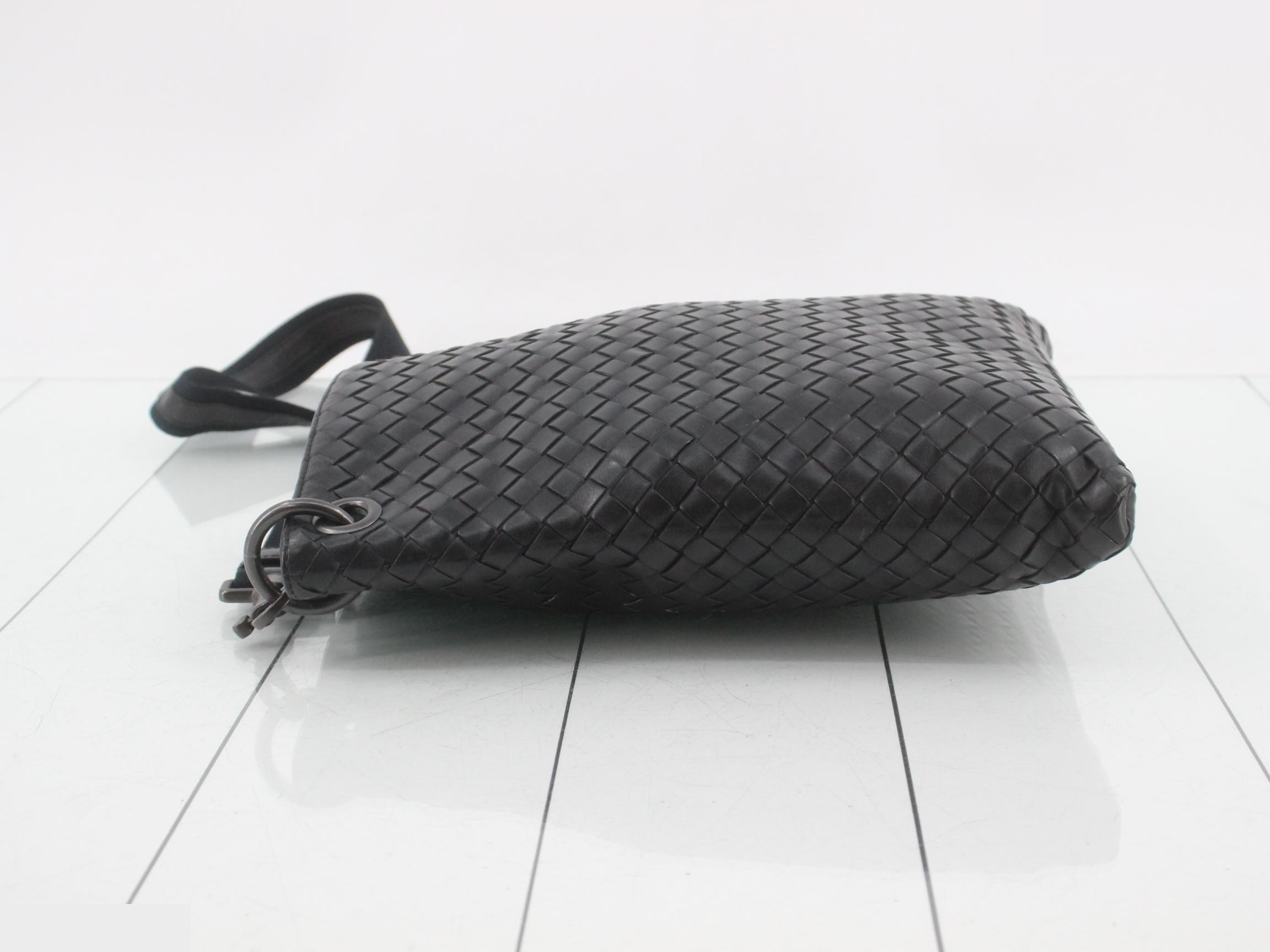 Leather Intrecciato Shoulder Bag with Strap — view 4
