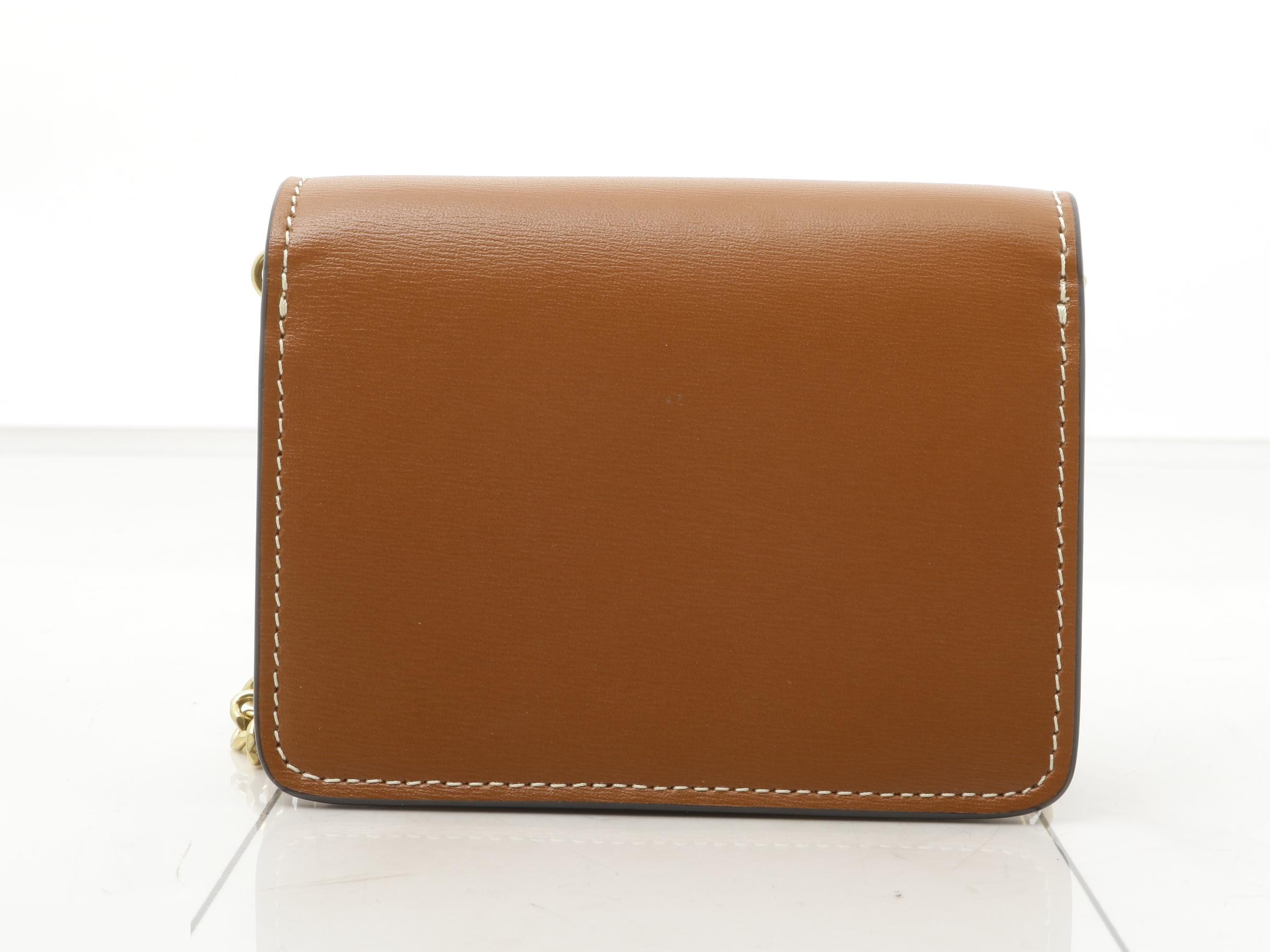 Triomphe Leather Chain Shoulder Case, Brown — view 2