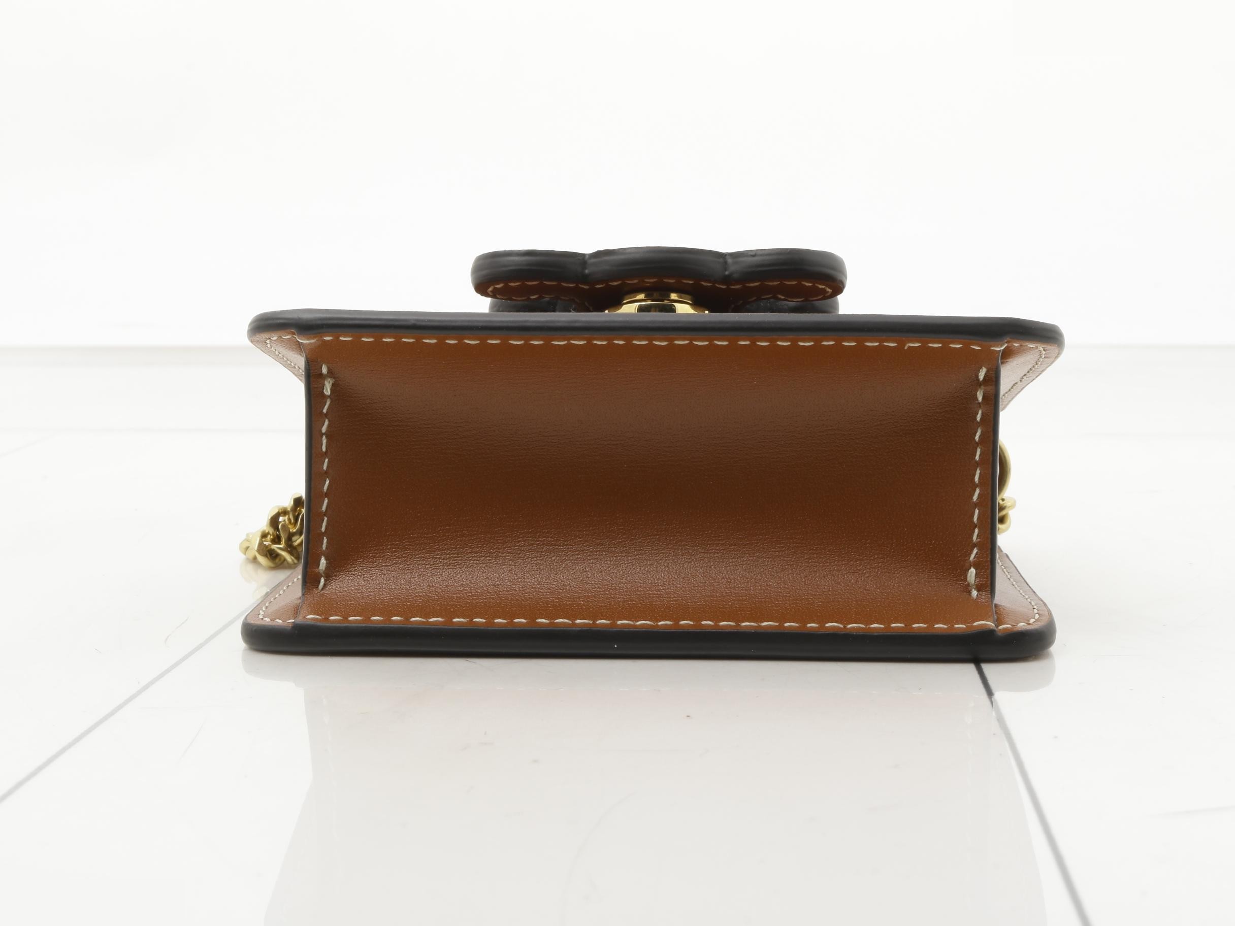 Triomphe Leather Chain Shoulder Case, Brown — view 3
