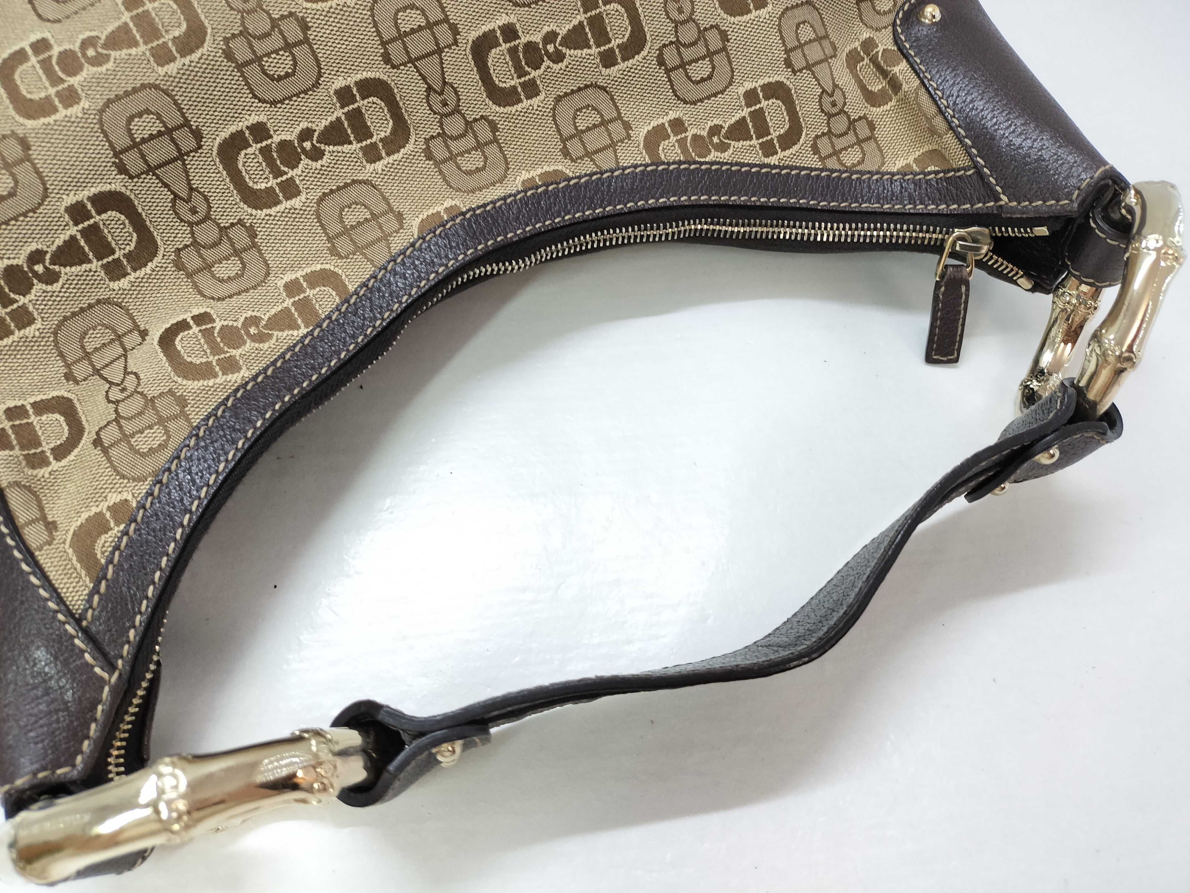 Bamboo Brown Canvas Bamboo Handle Crescent Shoulder Bag — view 3