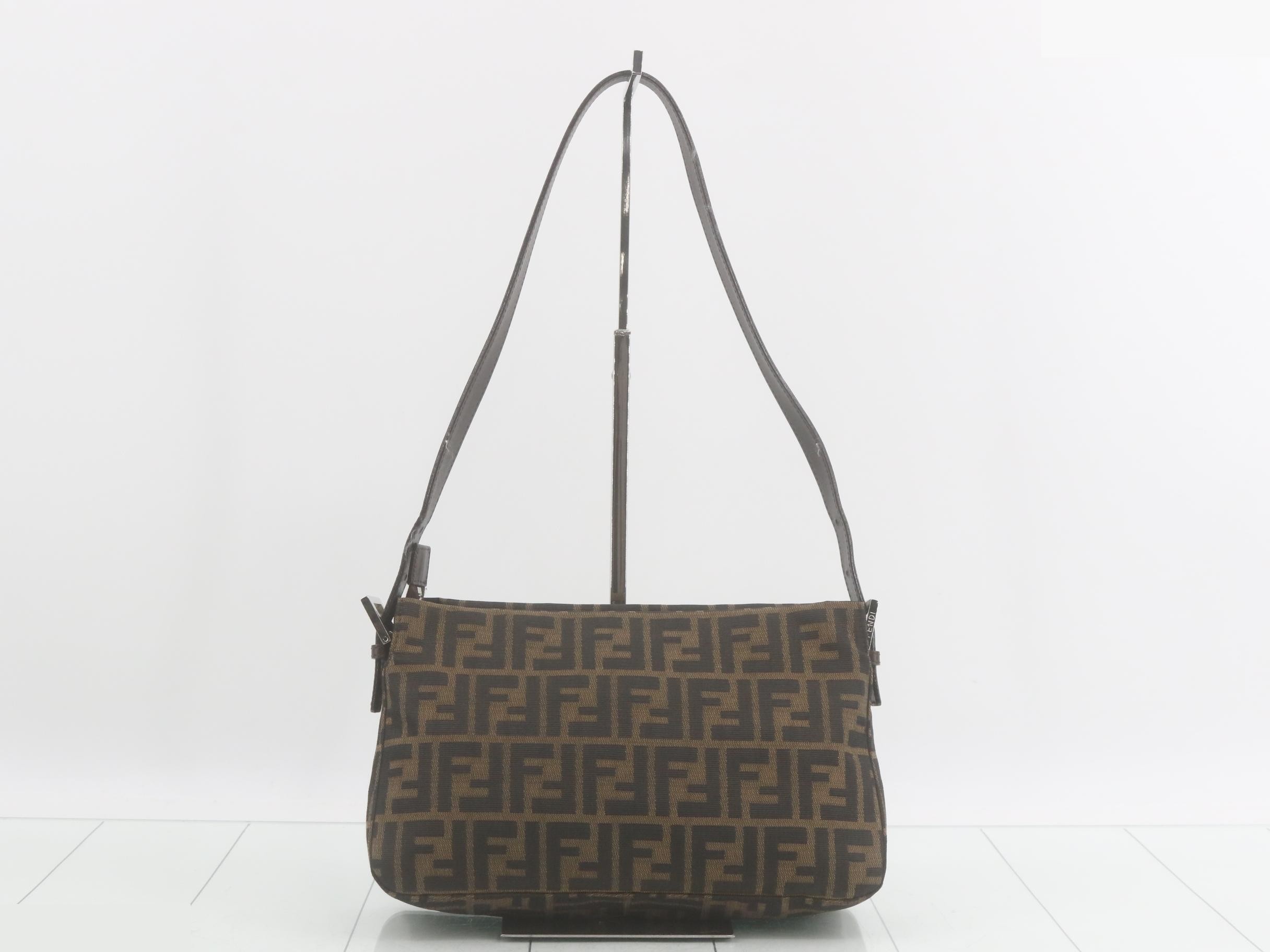 Zucca Shoulder Bag, Canvas/Leather, Brown — view 2