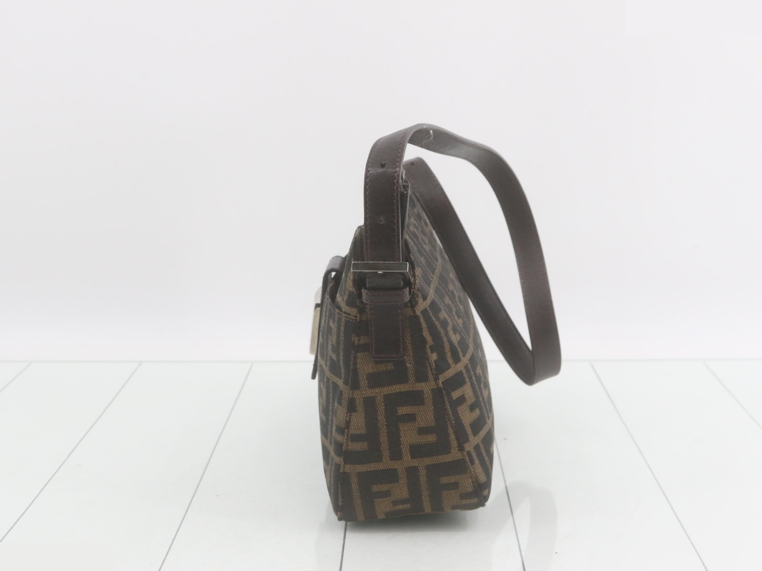 Zucca Shoulder Bag, Canvas/Leather, Brown — view 3