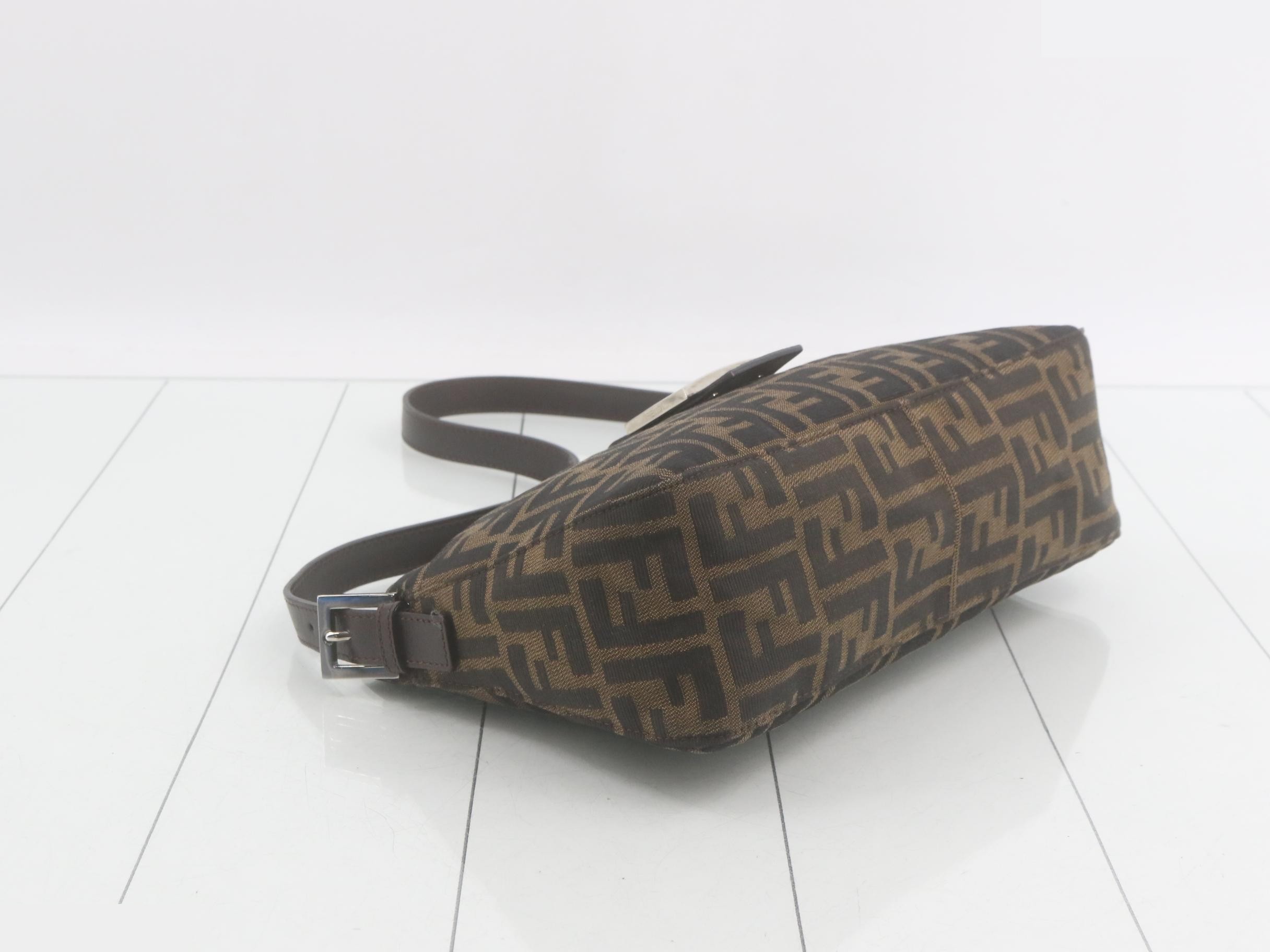 Zucca Shoulder Bag, Canvas/Leather, Brown — view 5