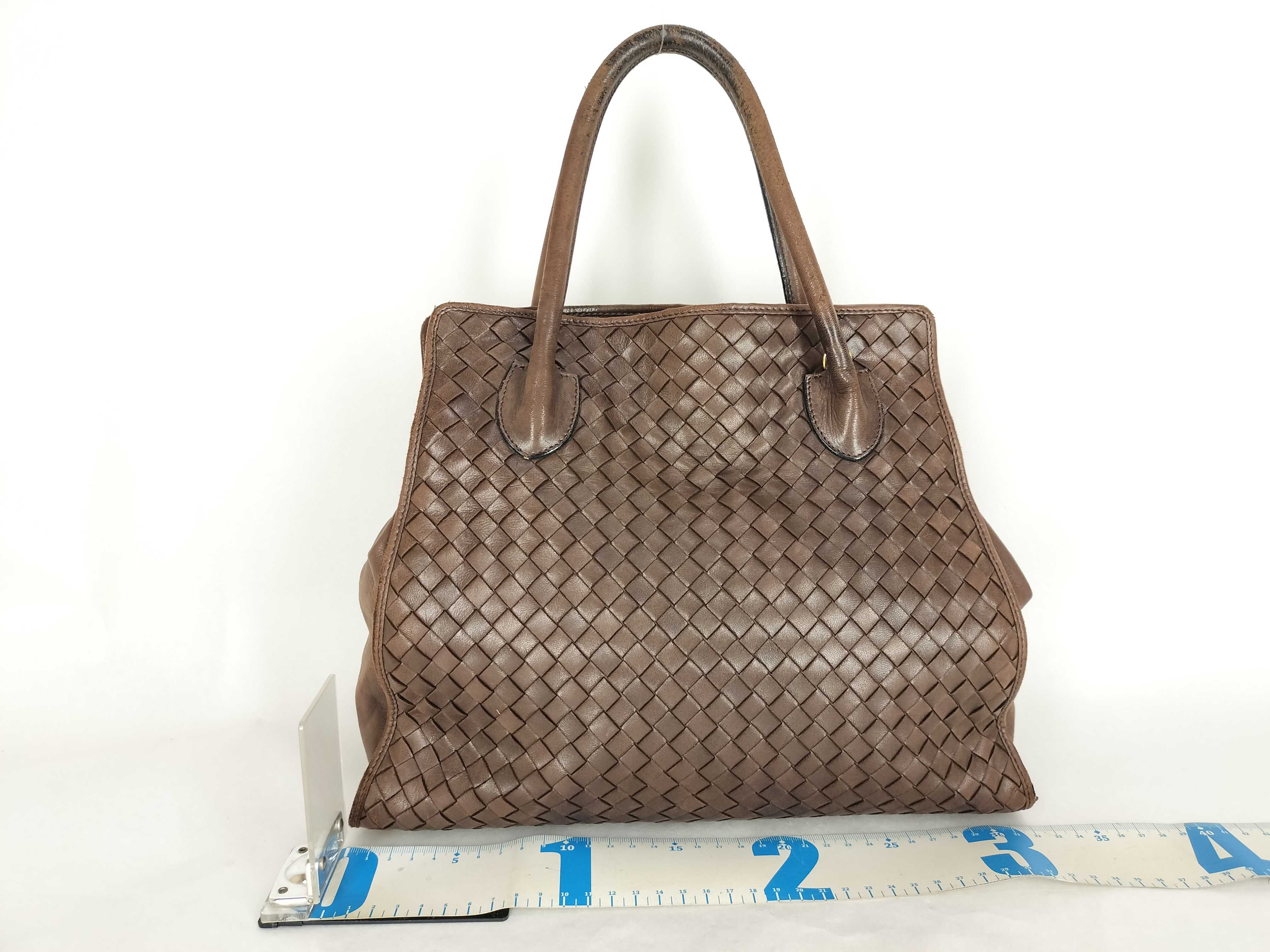 Intrecciato Leather Handbag/Shoulder Bag for Women, Brown Tone — view 2