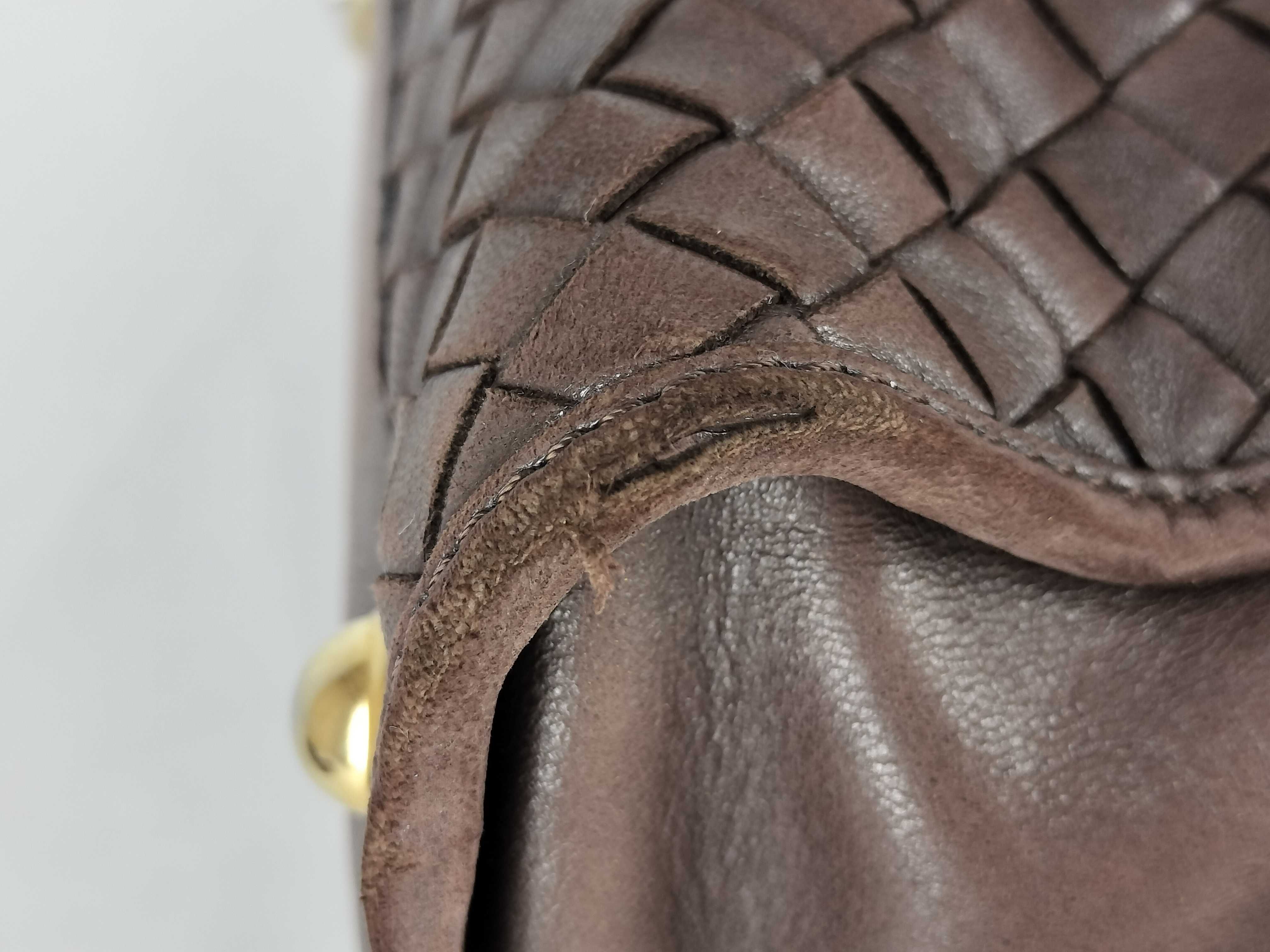 Intrecciato Leather Handbag/Shoulder Bag for Women, Brown Tone — view 6