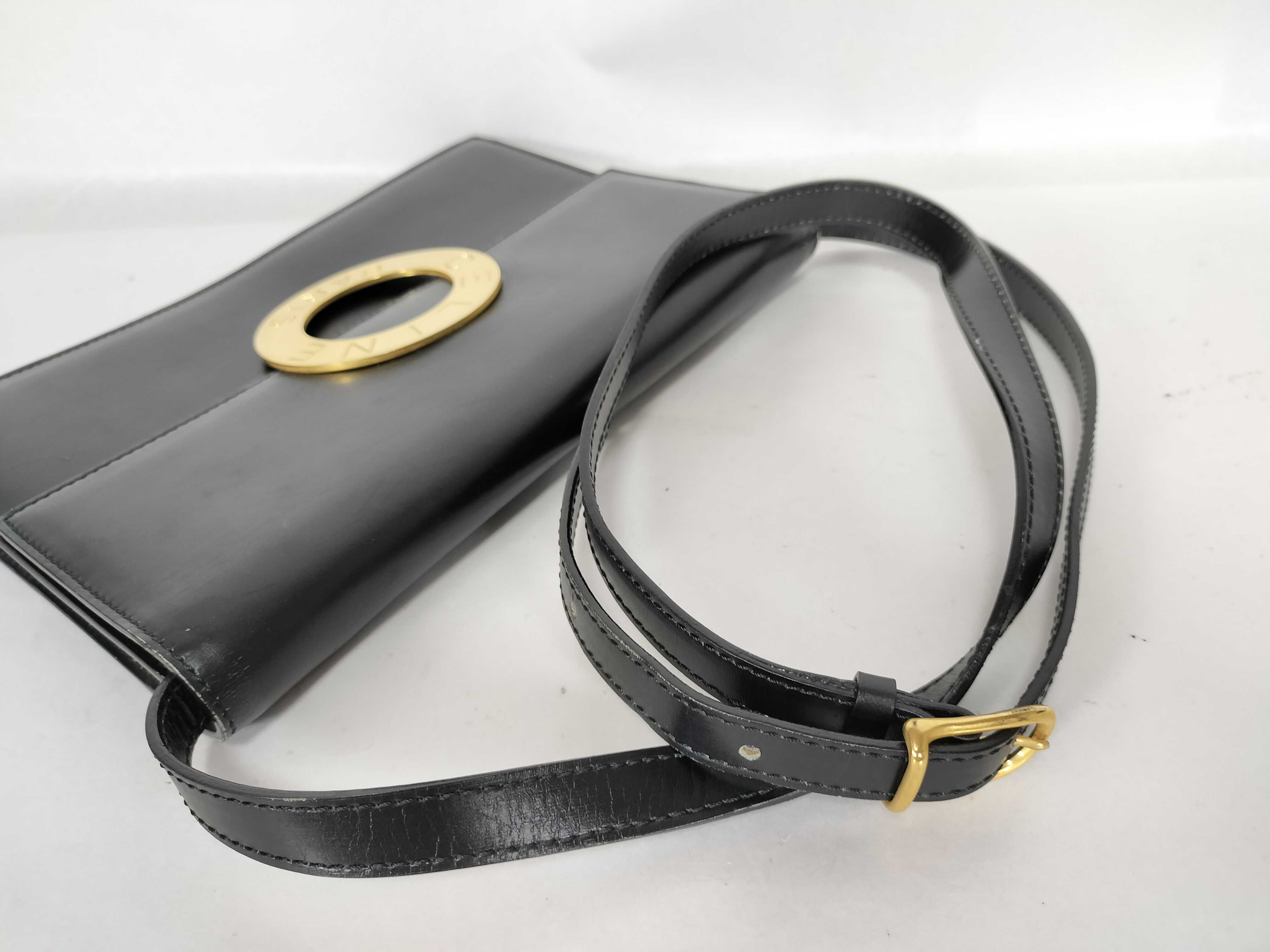 Circle Hardware Shoulder Bag, Black Leather — view 3