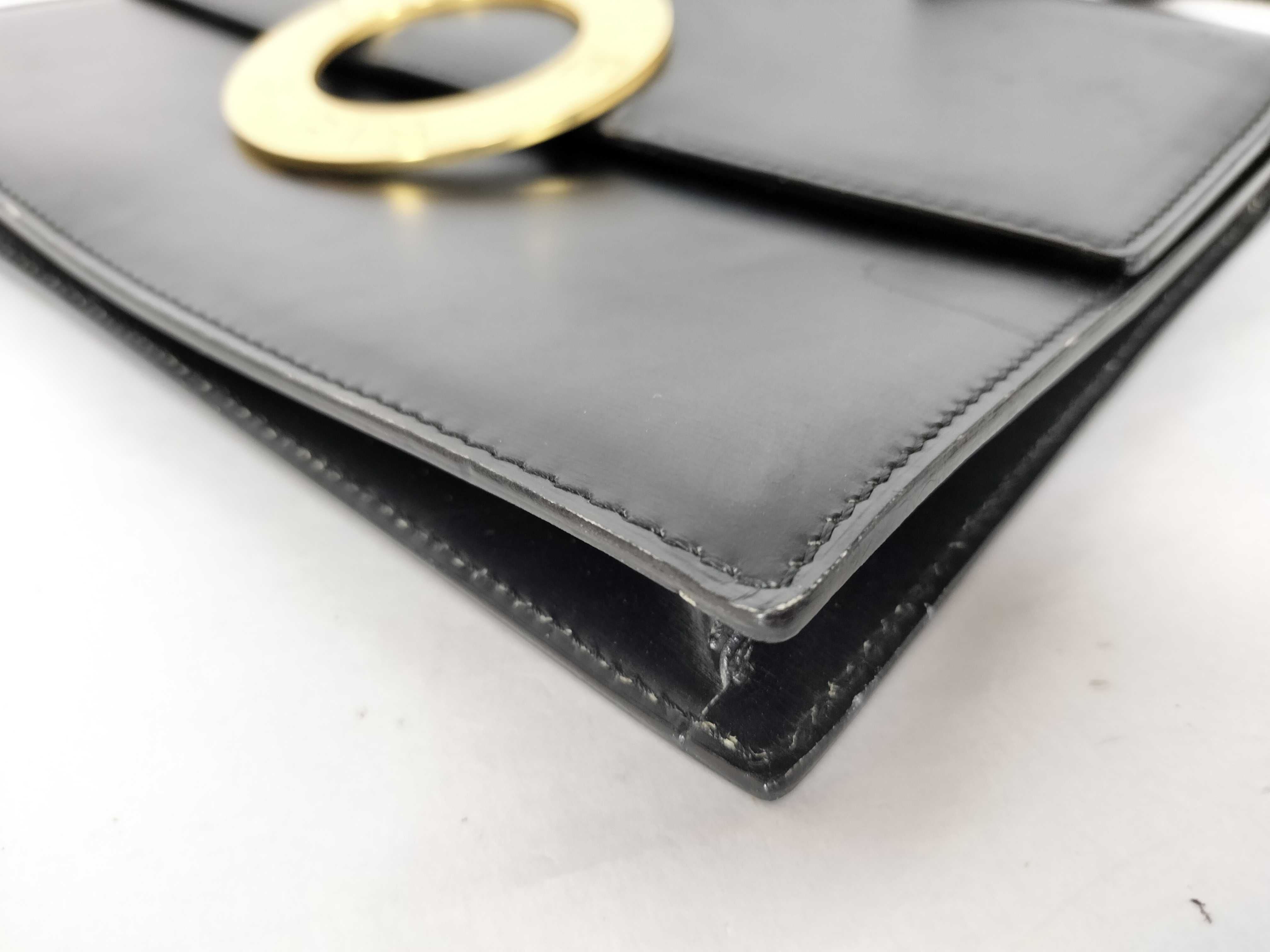 Circle Hardware Shoulder Bag, Black Leather — view 6