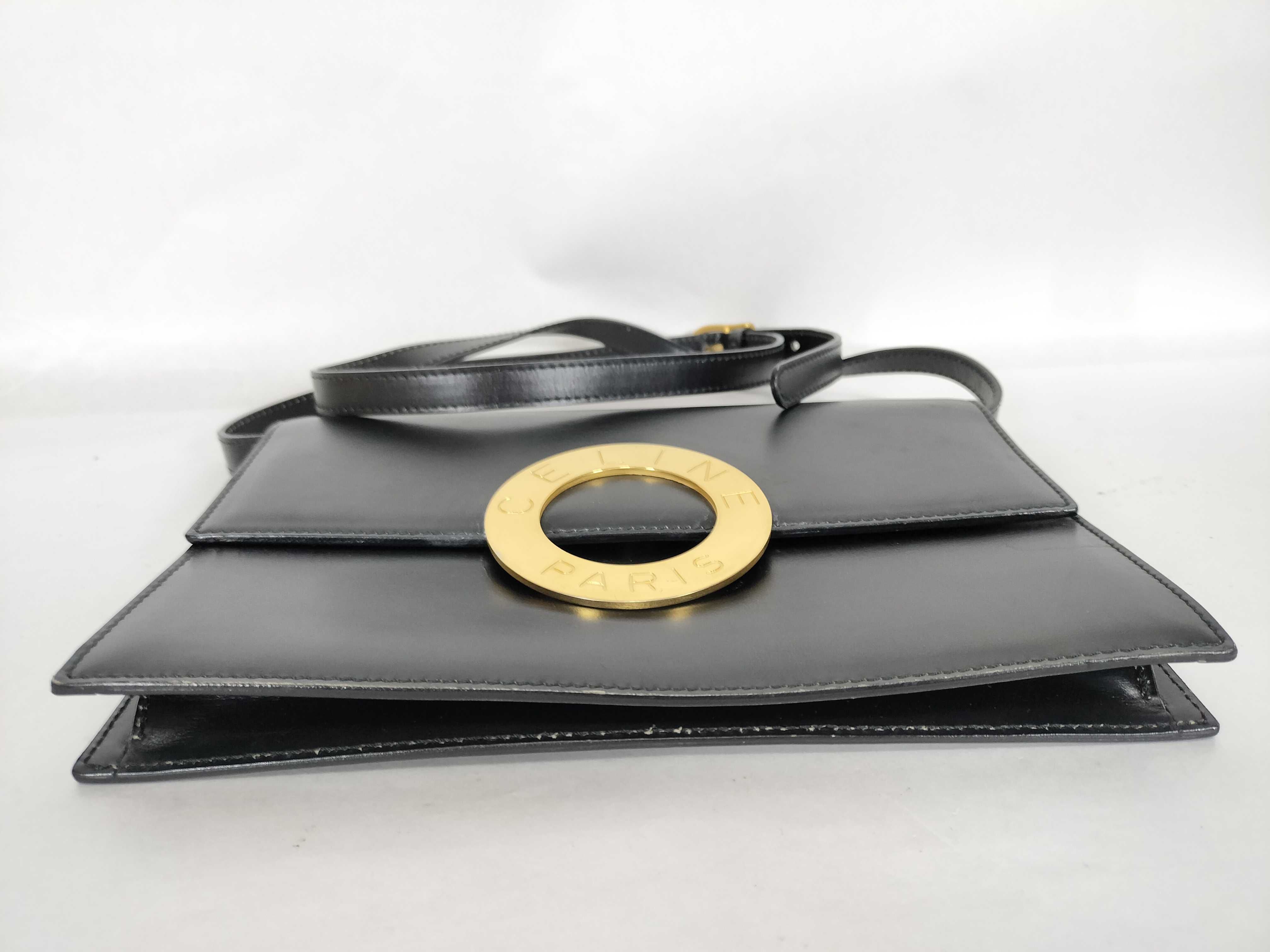 Circle Hardware Shoulder Bag, Black Leather — view 8