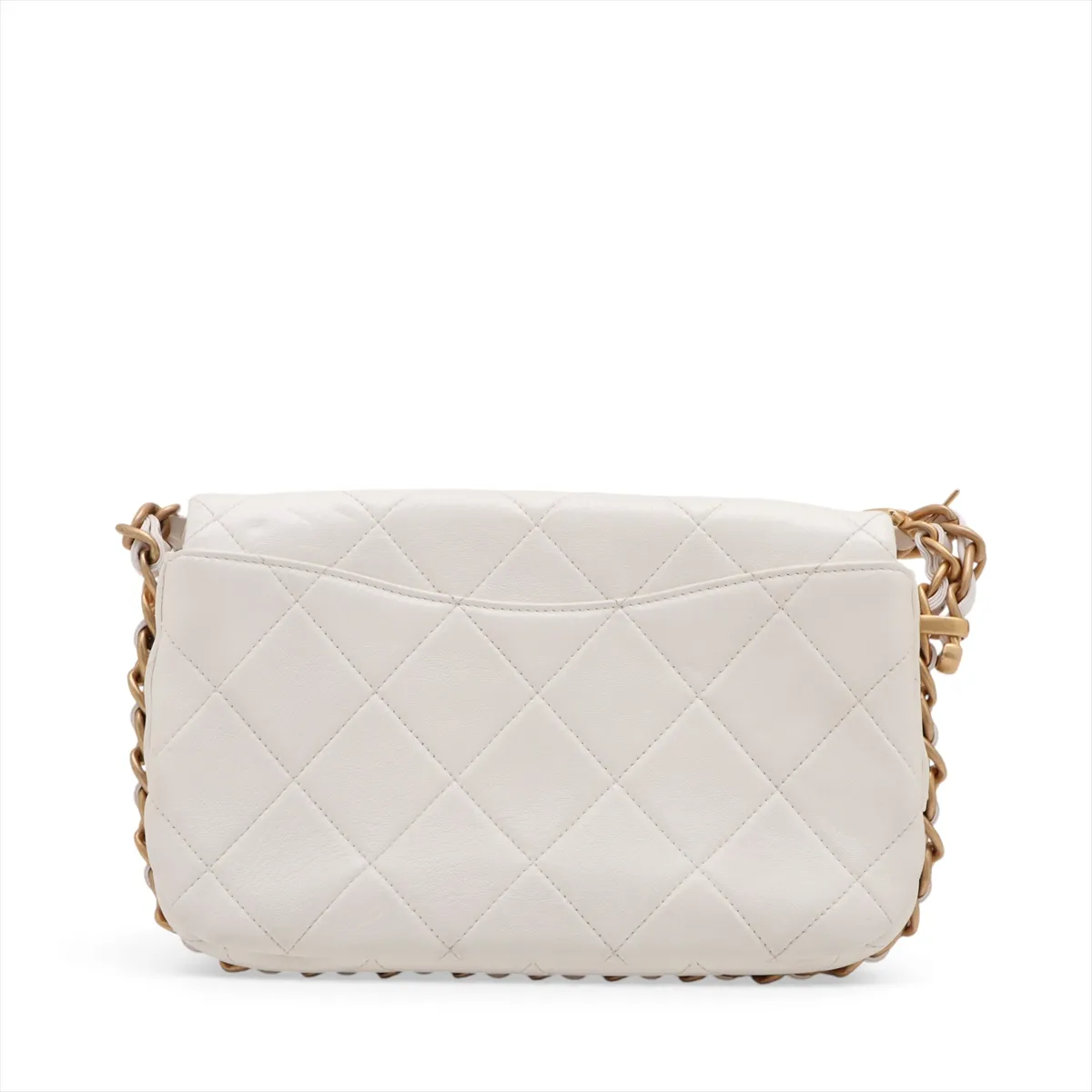 Matelassé Lambskin Chain Shoulder Bag, White with Gold Hardware, T1XL1X78, Random Plate — view 2