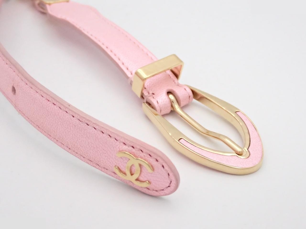 Coco Mark Chain Belt, GP/Leather, Pink, Total Length Approx. 85cm — view 3