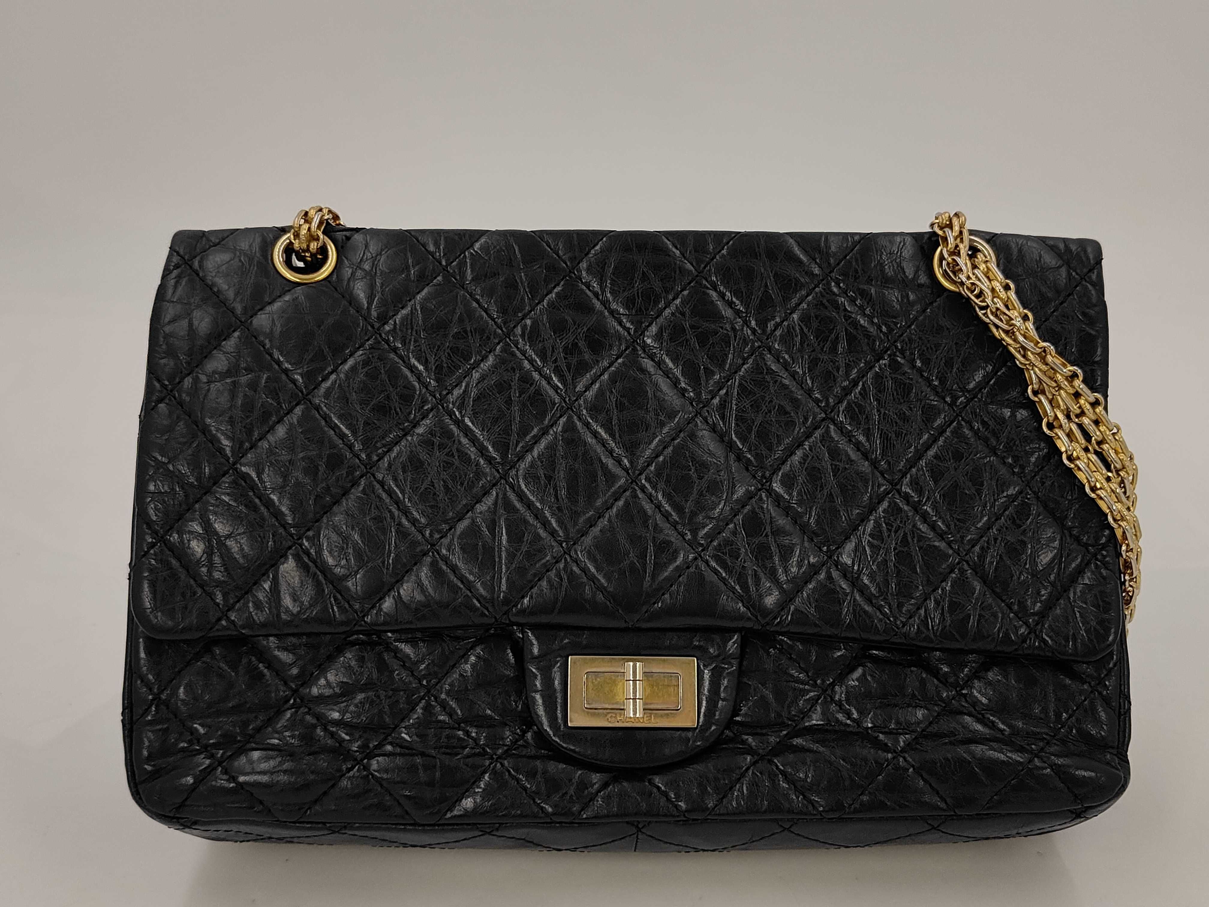 2.55 Calfskin Black Double Flap Shoulder Bag