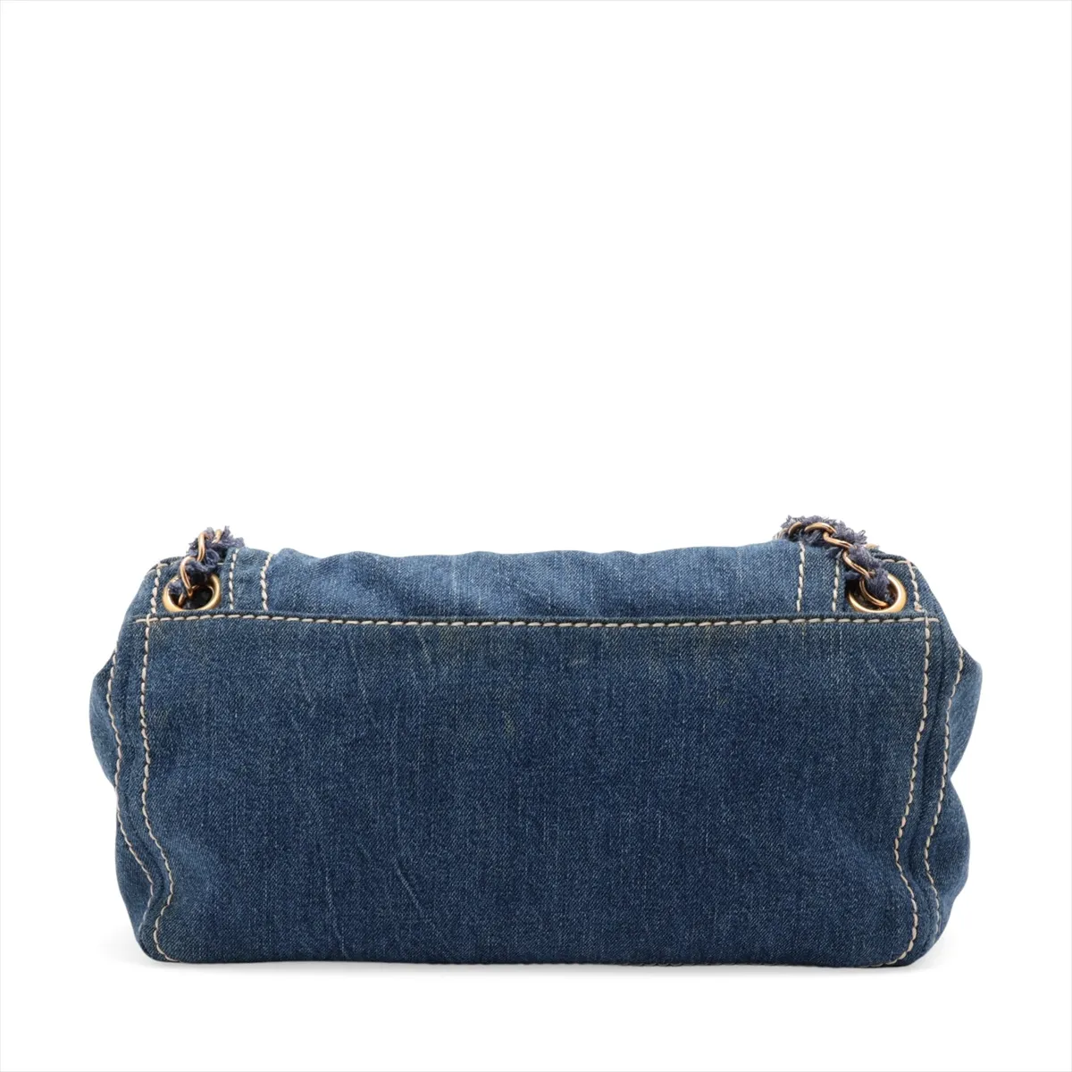Denim x Leather Chain Shoulder Bag, Blue x Brown, BR4659 — view 2