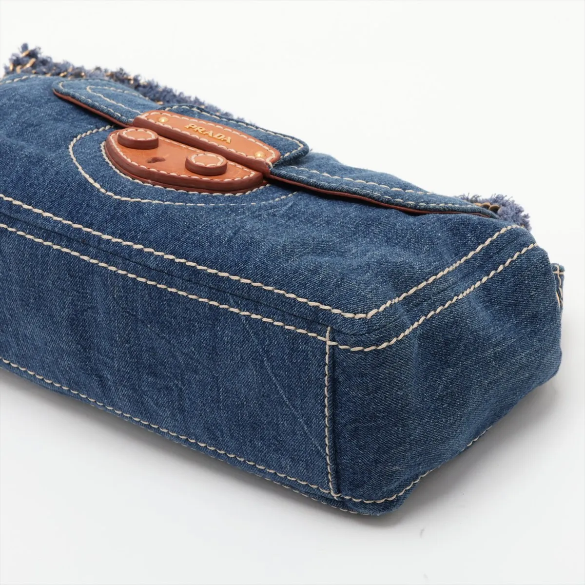 Denim x Leather Chain Shoulder Bag, Blue x Brown, BR4659 — view 3