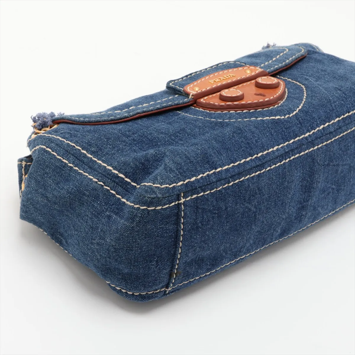 Denim x Leather Chain Shoulder Bag, Blue x Brown, BR4659 — view 4