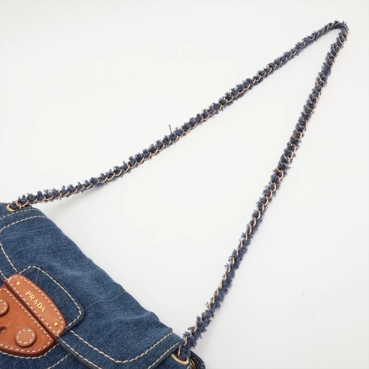 Denim x Leather Chain Shoulder Bag, Blue x Brown, BR4659 — view 5